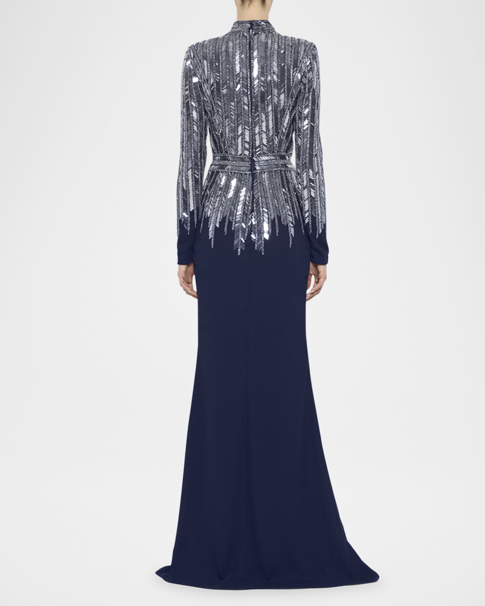 Atelier Prabal Gurung Jane Sequined Collar Long Sleeve Gown Neiman Marcus
