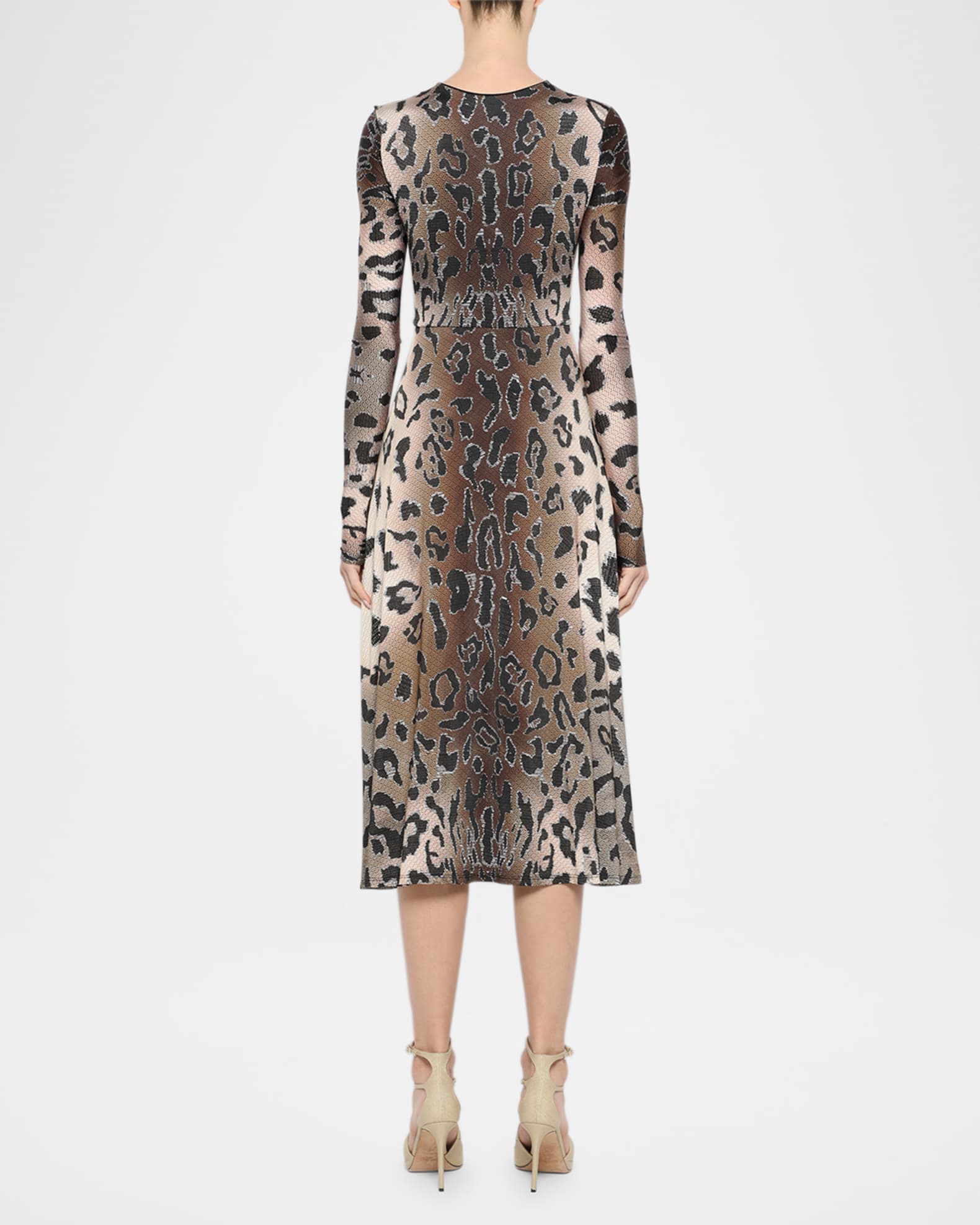 Prabal Gurung Leopard-Print Twisted Long-Sleeve Jersey Midi