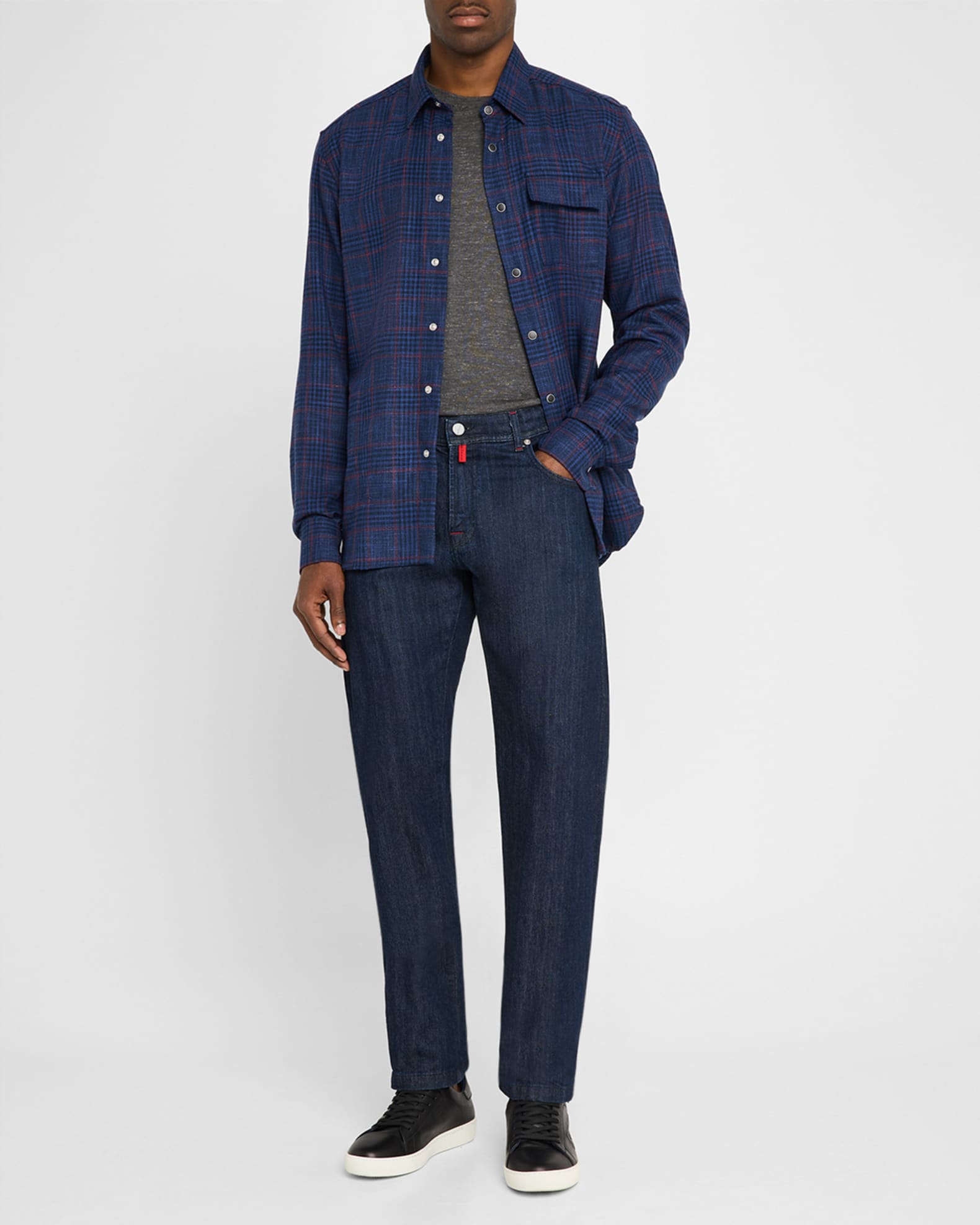 Men's Plaid Wool and Silk Casual Overshirt 1