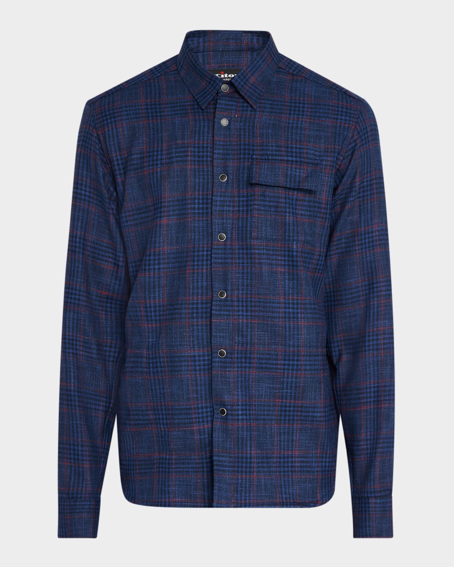 Men's Plaid Wool and Silk Casual Overshirt 0