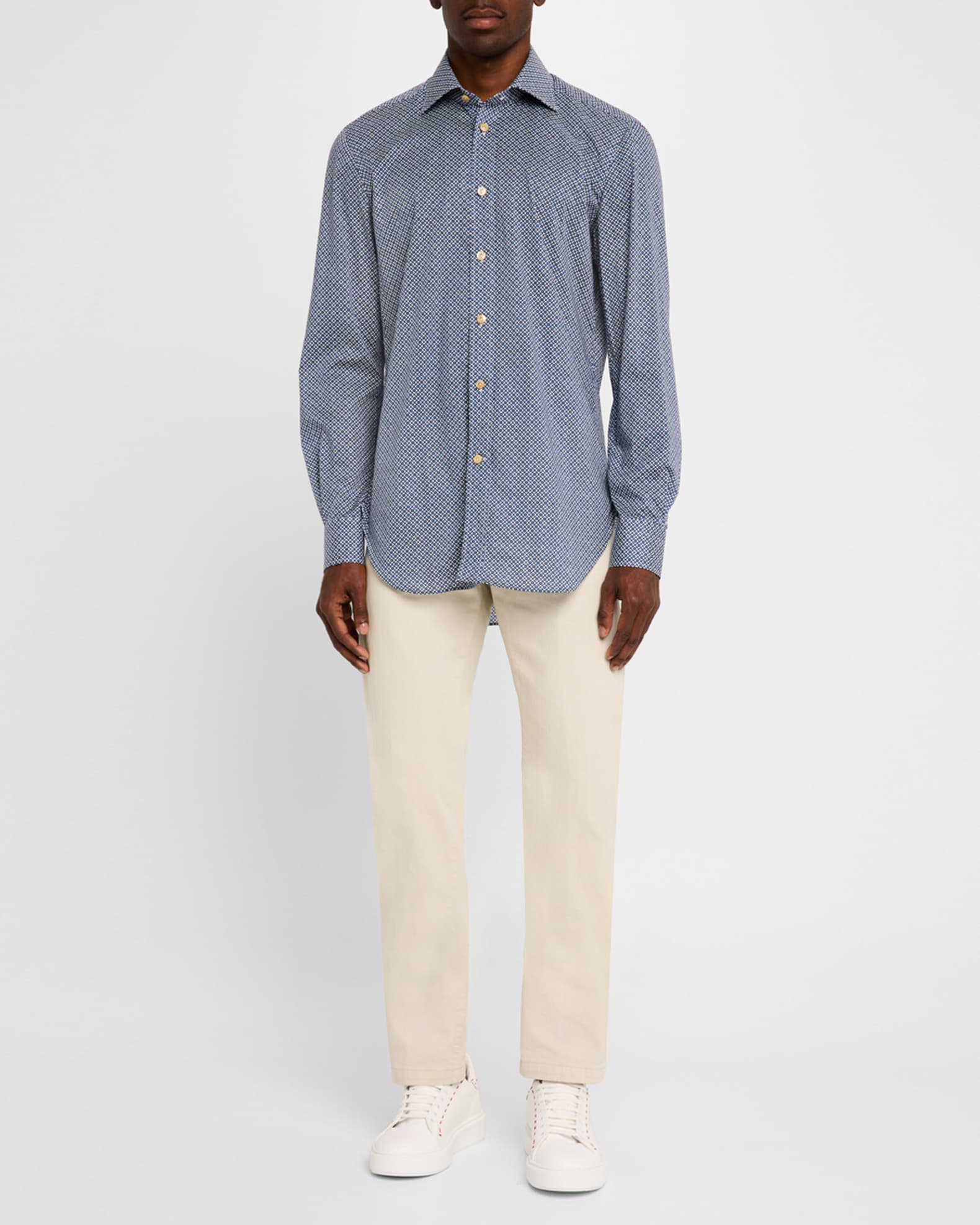 Men's Cotton Geometric Floral Sport Shirt 1