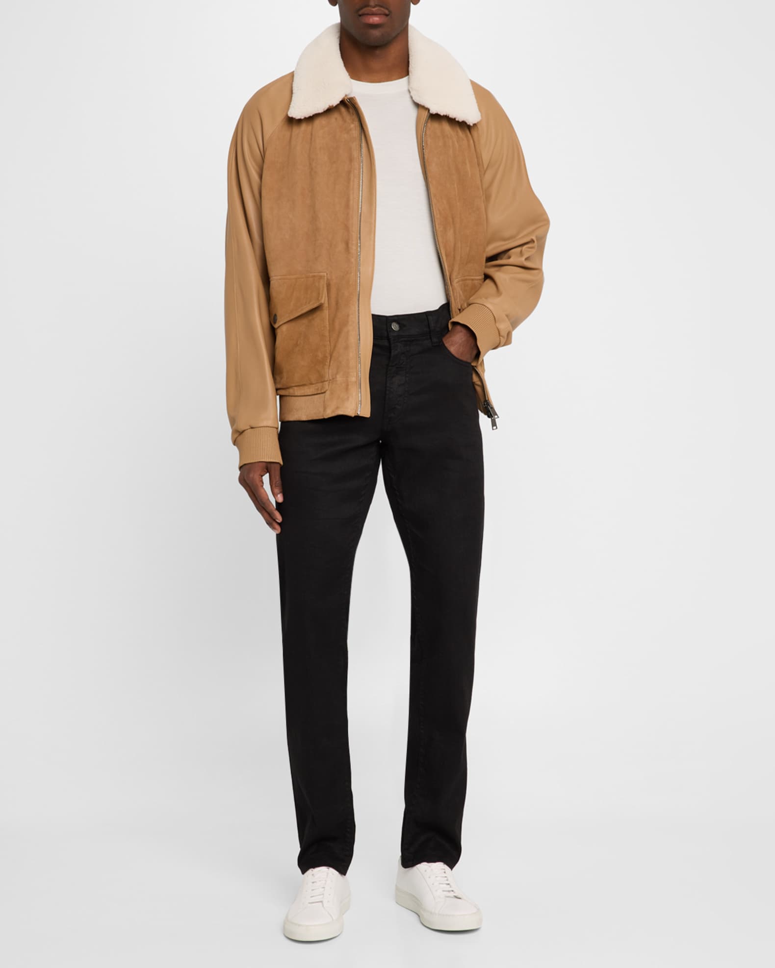 Men's Maduroy Shearling-Collar Corduroy and Leather Jacket - Thumbnail 2