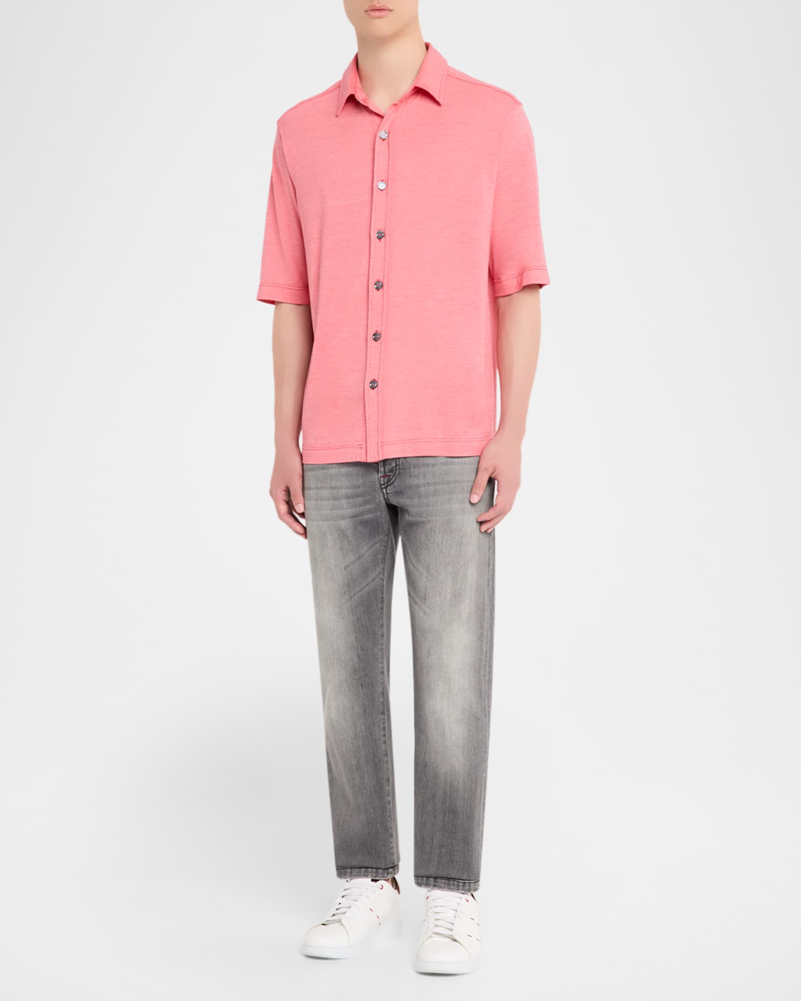 Men's Silk and Cotton Button-Front Overshirt 1