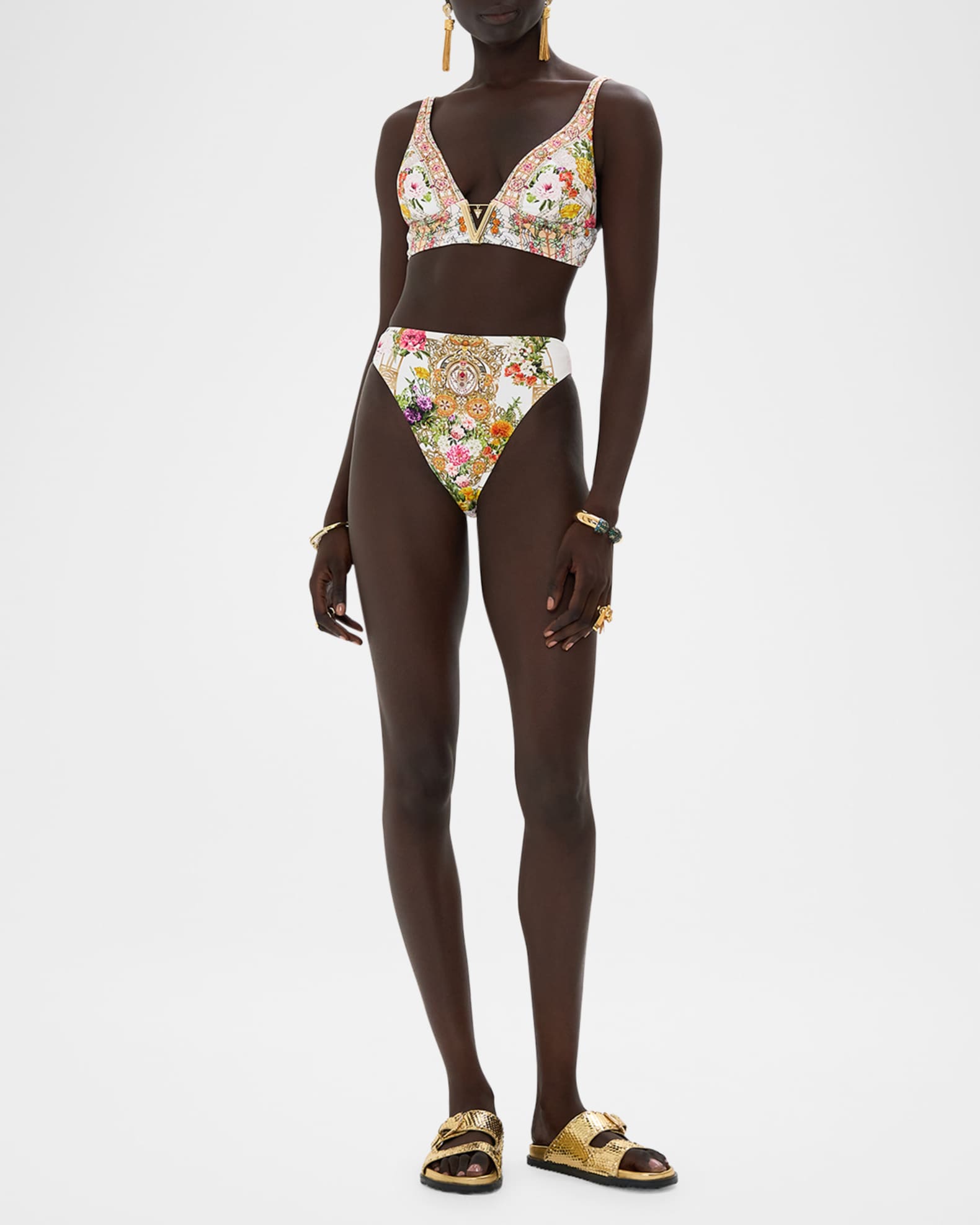 Egyptian Rose V-Neck Hardware Bikini Top 1