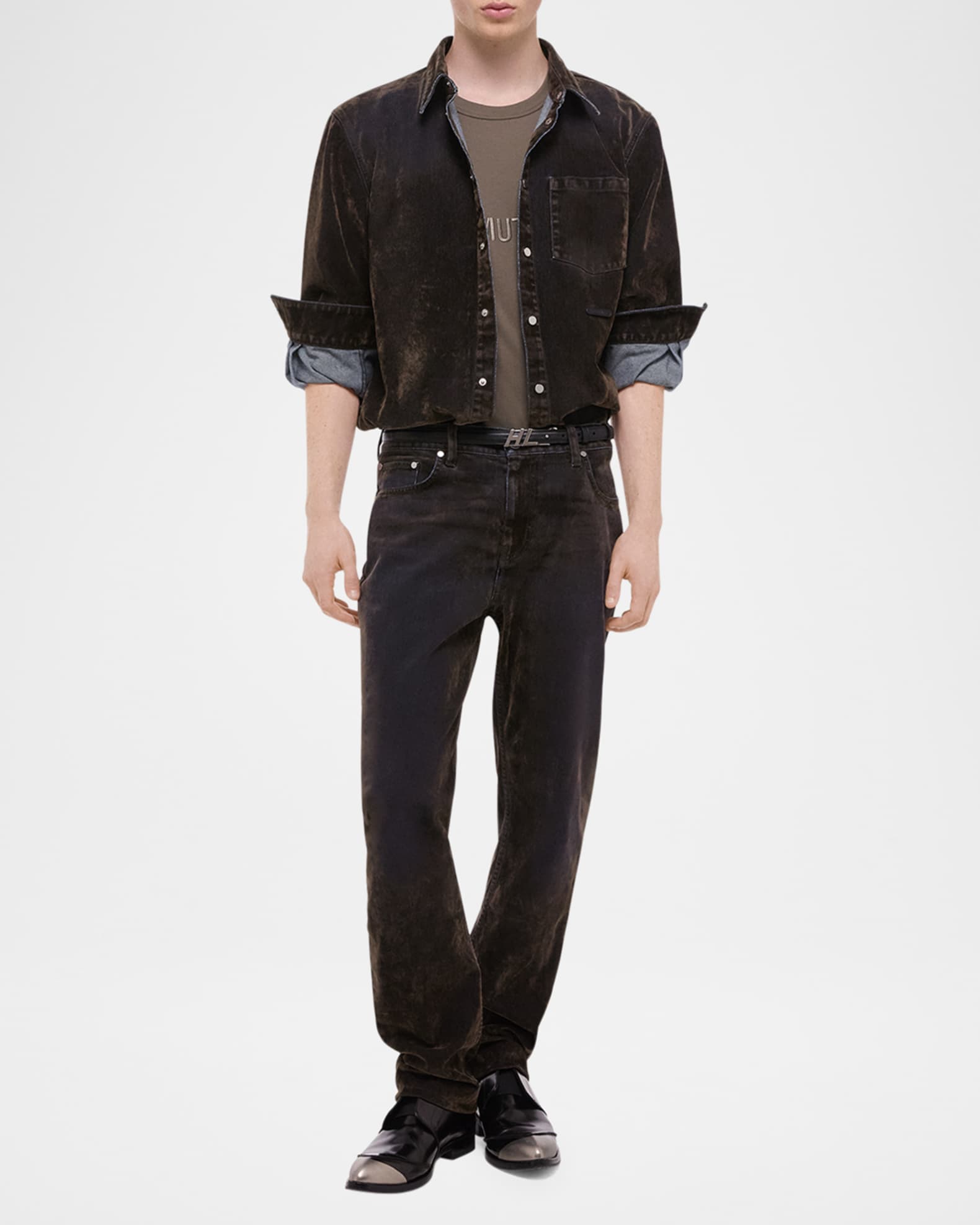Men's Flocked Denim Curved Shirt 1