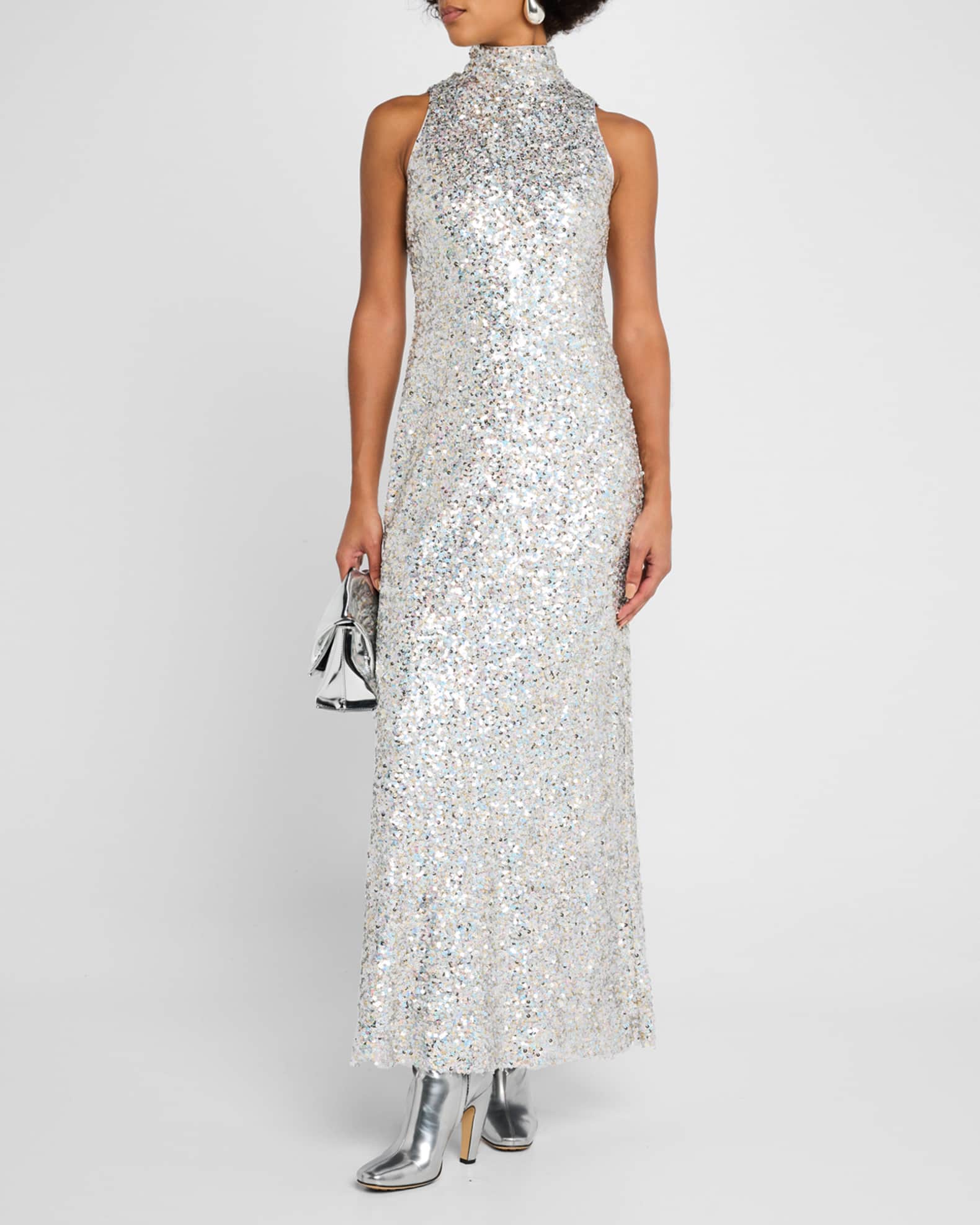 Sculpty High-Neck Sequined Dress 1