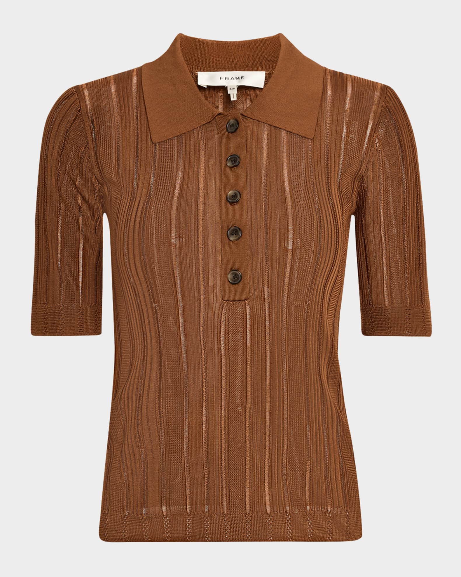 Laddered Rib Short-Sleeve Polo Top  0