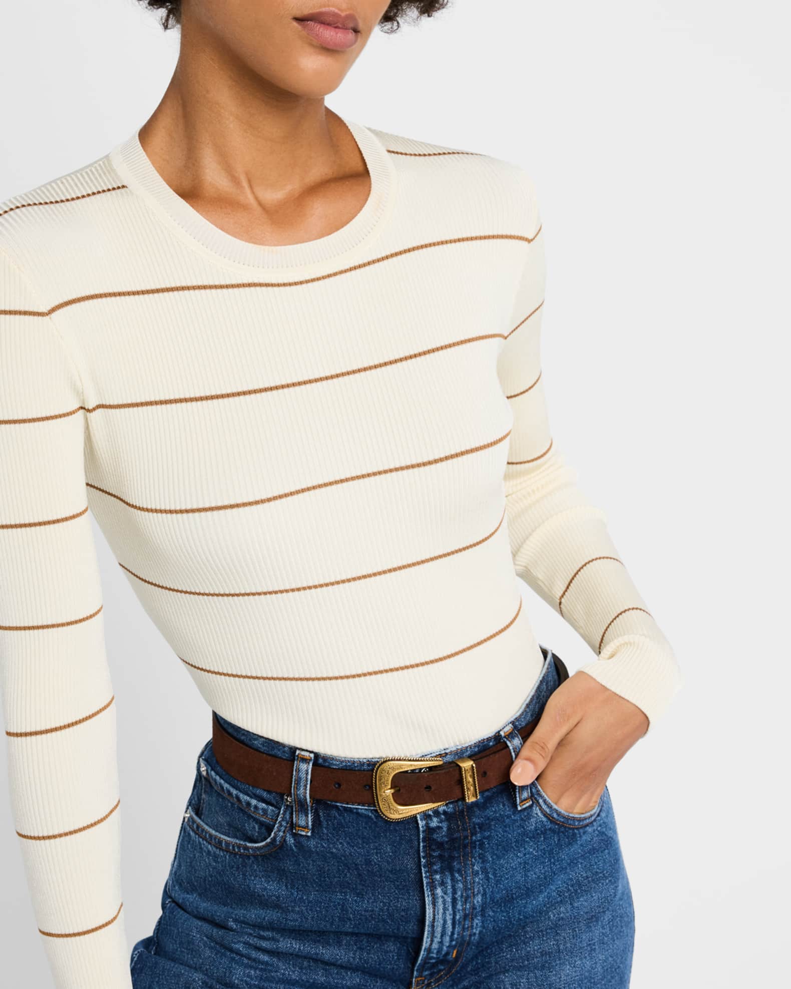 さらに100円引き◆MARKM◆Stripe rib Sweatshirts FRAME Stripe Rib-Knit Crewneck Top | Neiman Marcus