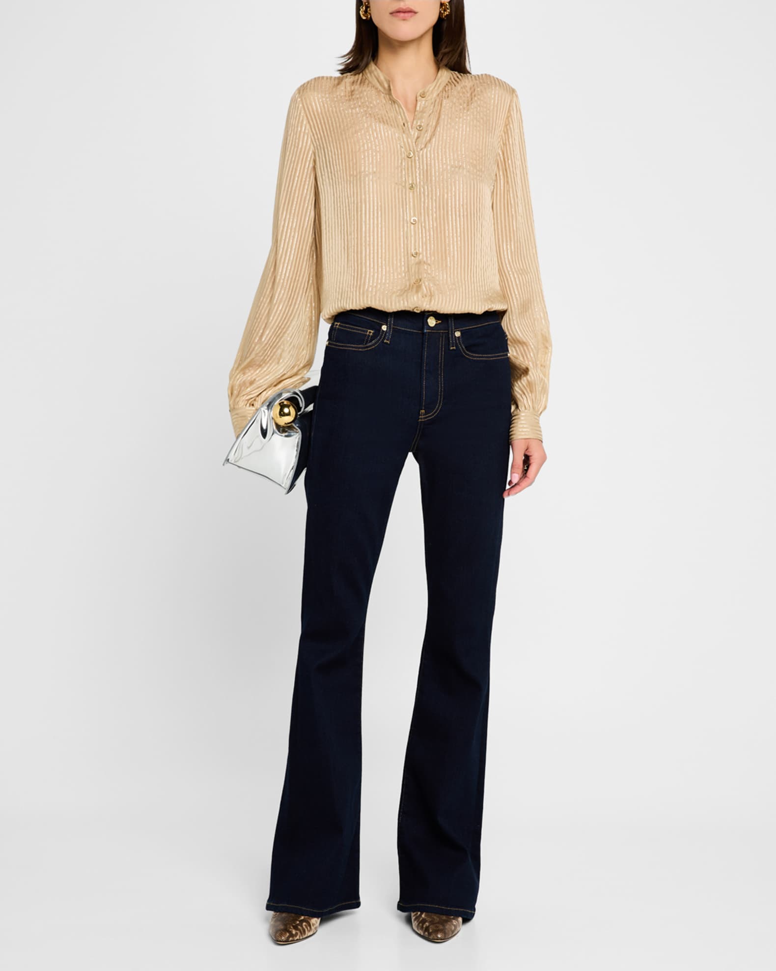 Stripe Button-Front Blouse  1