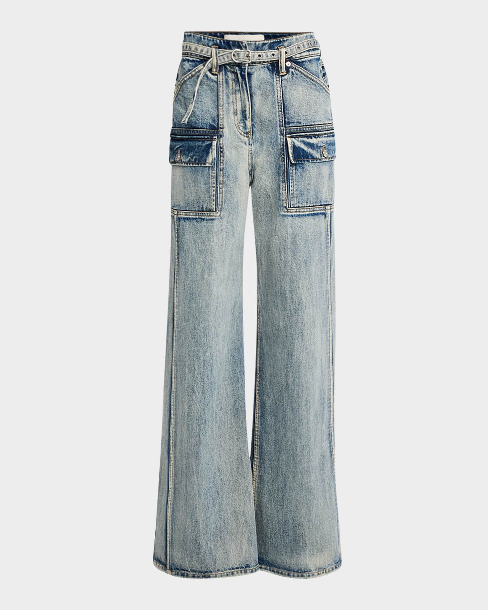 Belted Wide-Leg Cargo Jeans