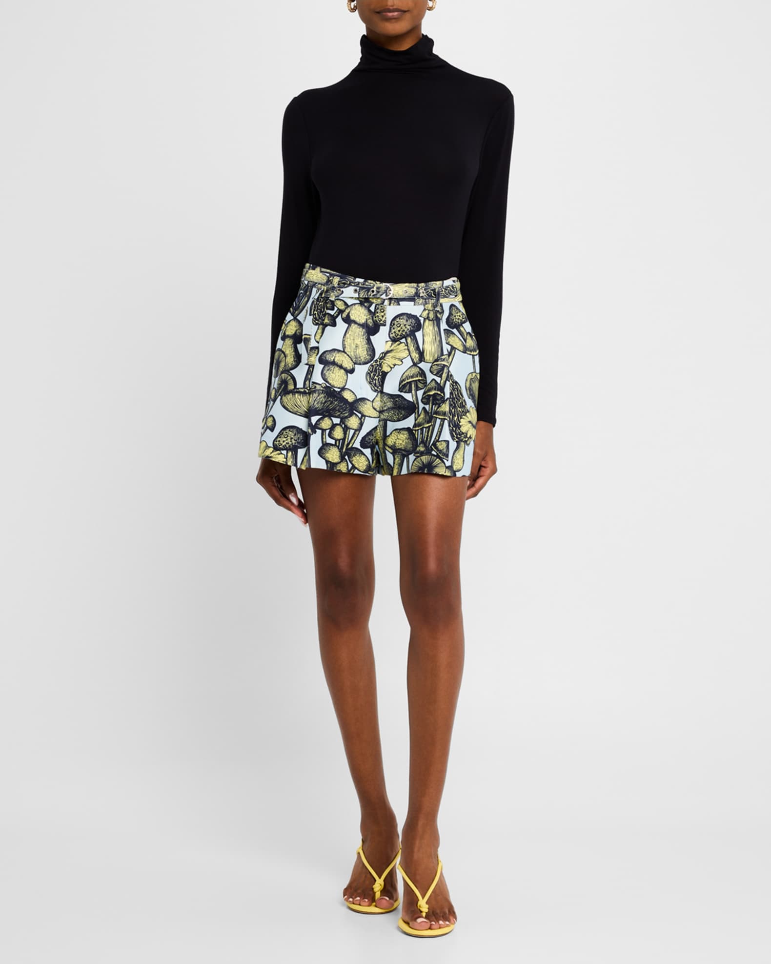 Belted Mushroom-Print Shorts 1