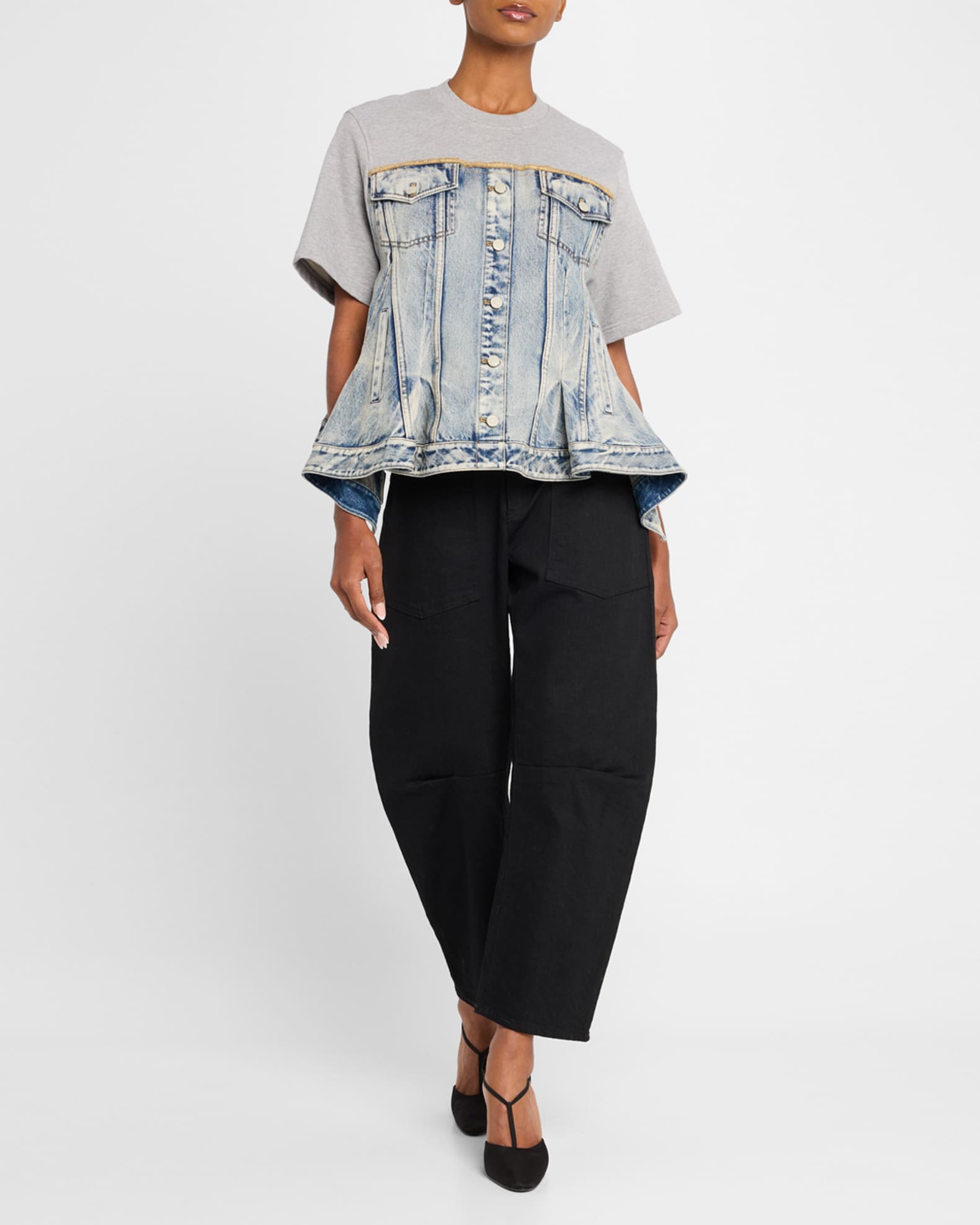 Flounce Hybrid Denim and French Terry Top 1