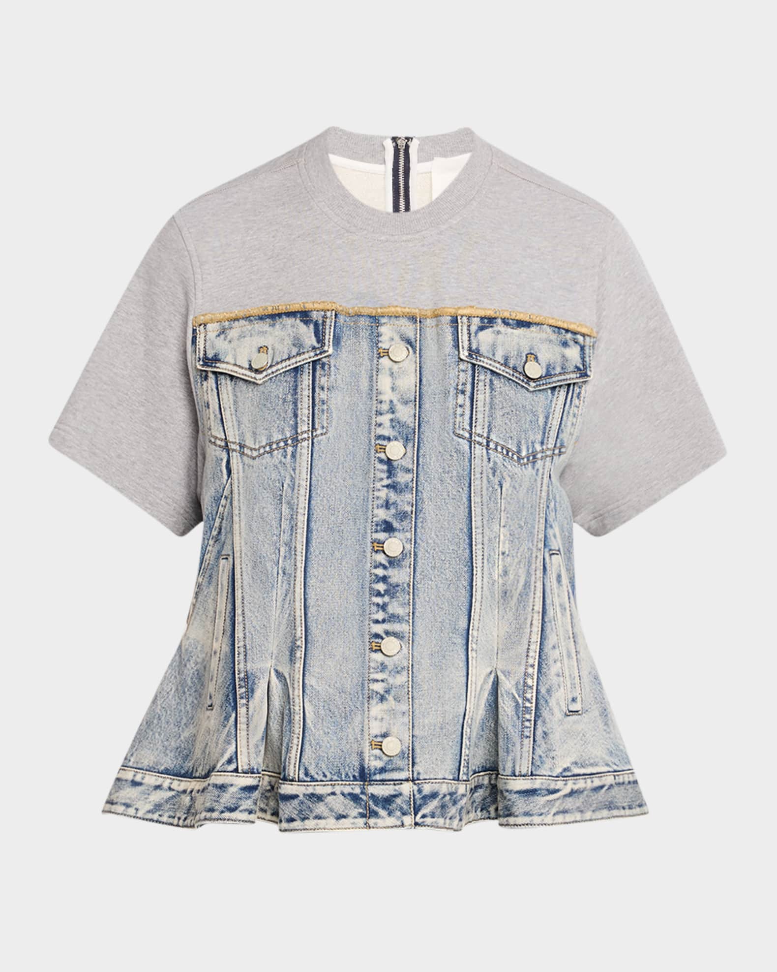 Flounce Hybrid Denim and French Terry Top 0