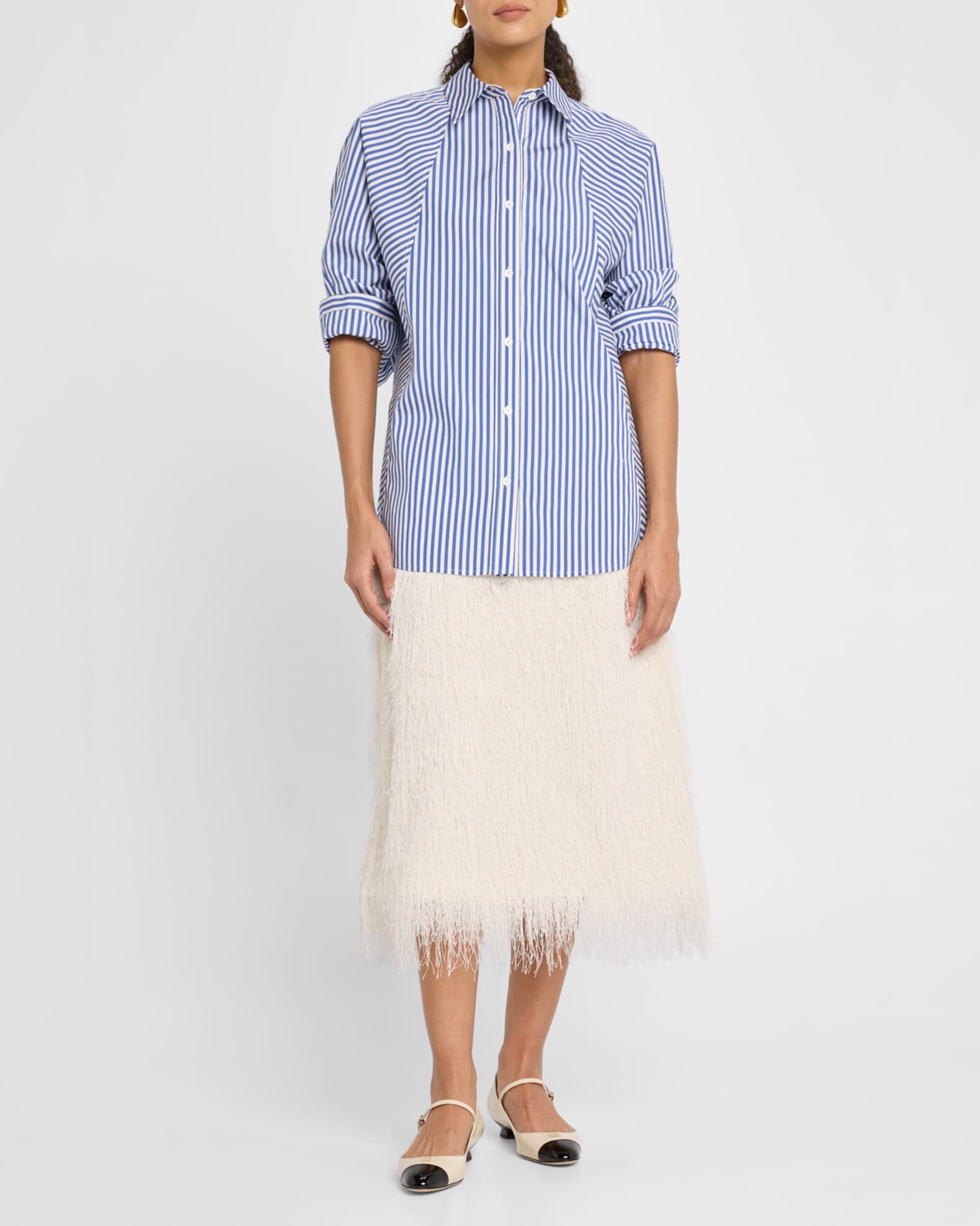 Stripe Draped-Sleeve Top 1