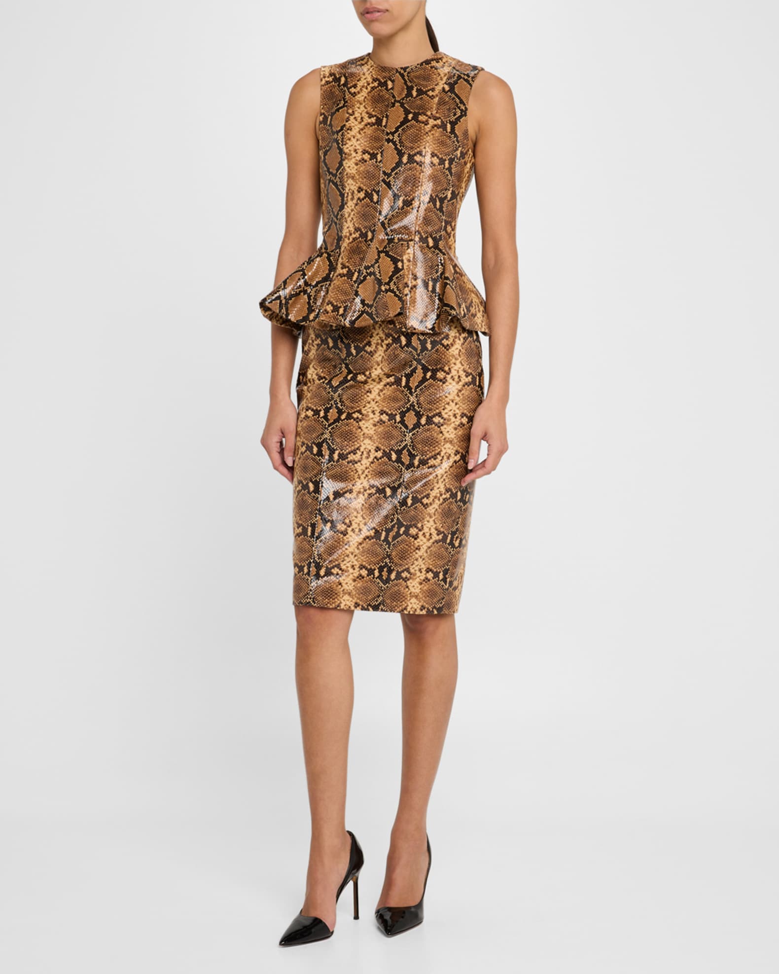 Izabel Snake Embossed Leather Peplum Top