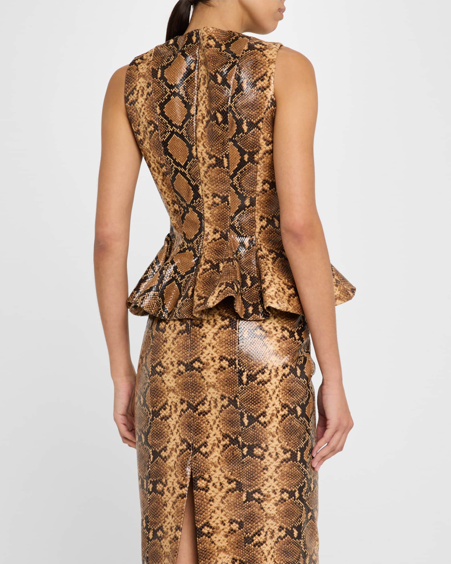 Izabel Snake Embossed Leather Peplum Top