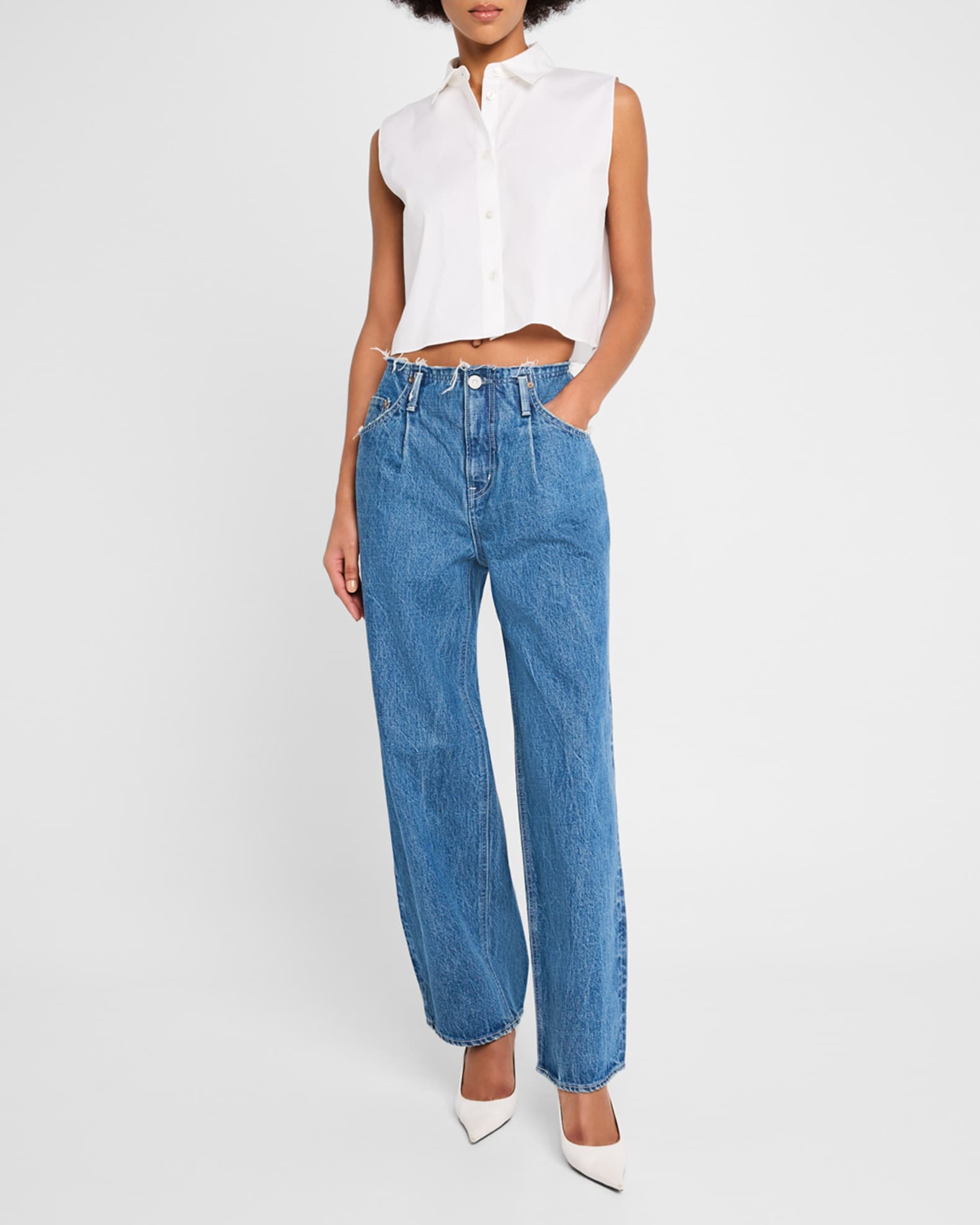 MOUSSY VINTAGE Macclenny Frayed Pleated Jeans | Neiman Marcus