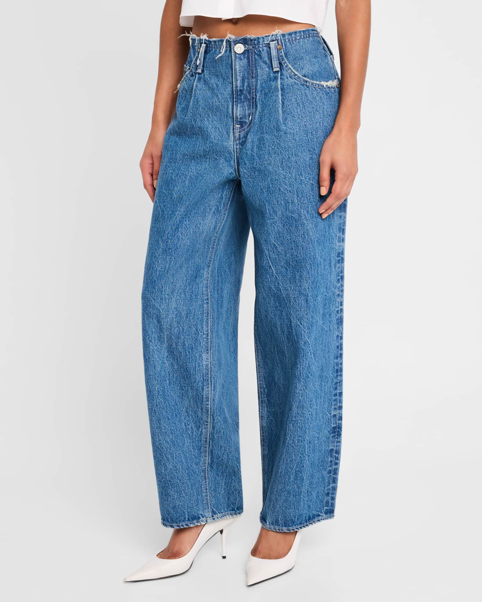 MOUSSY VINTAGE Macclenny Frayed Pleated Jeans Neiman Marcus