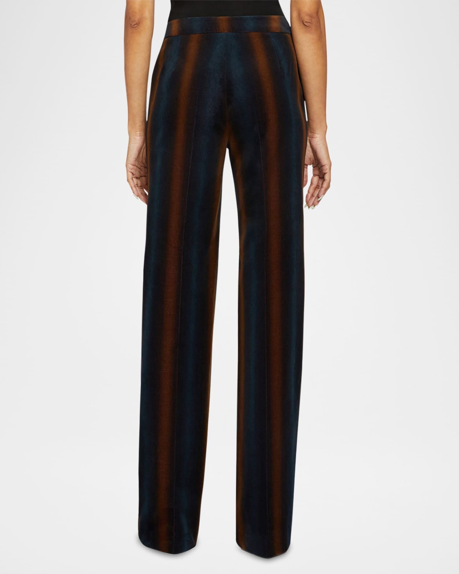 Santorelli Prima Straight Leg Striped Velvet Pants Neiman Marcus