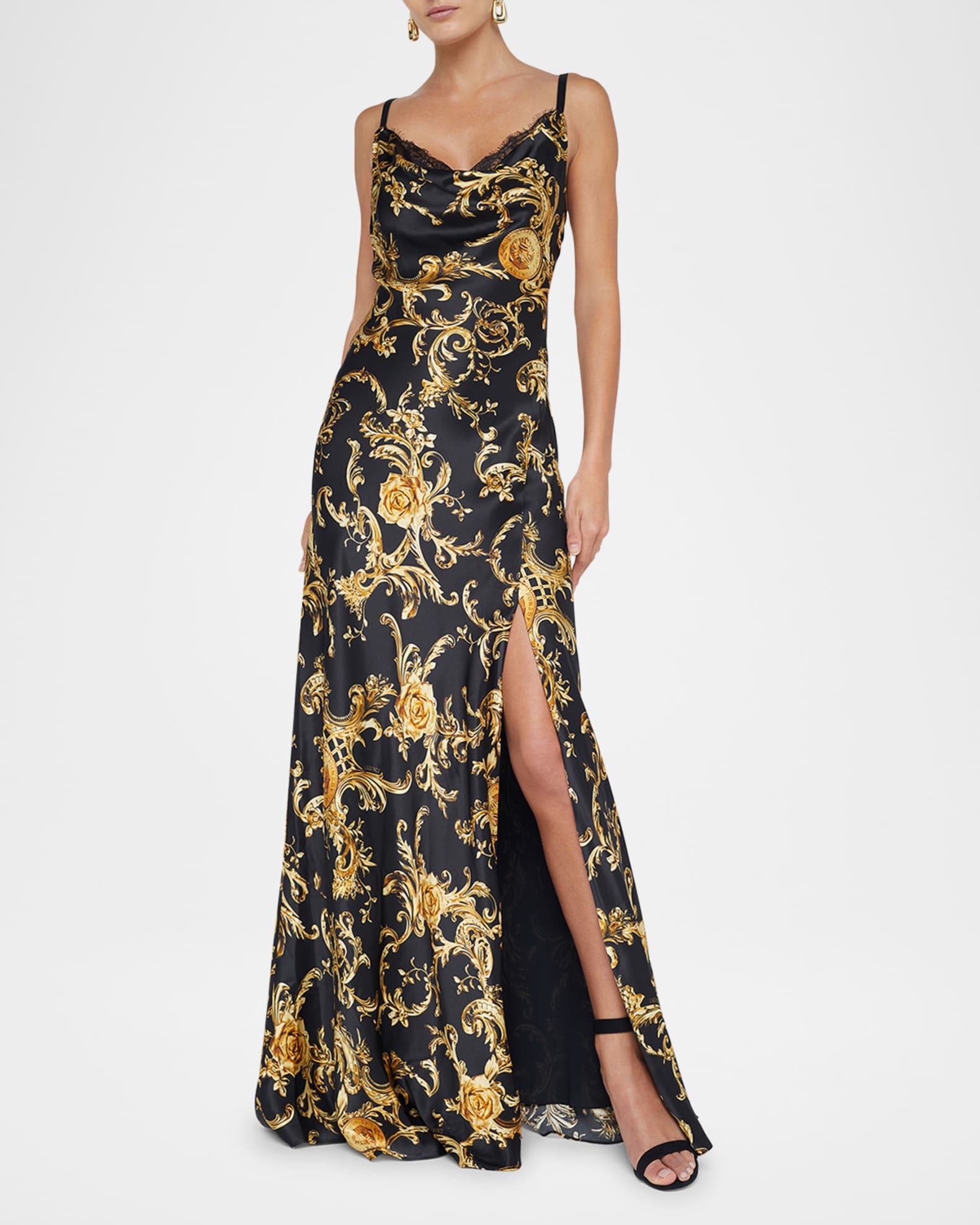 Venice Lace Cowl-Neck Silk Gown 1