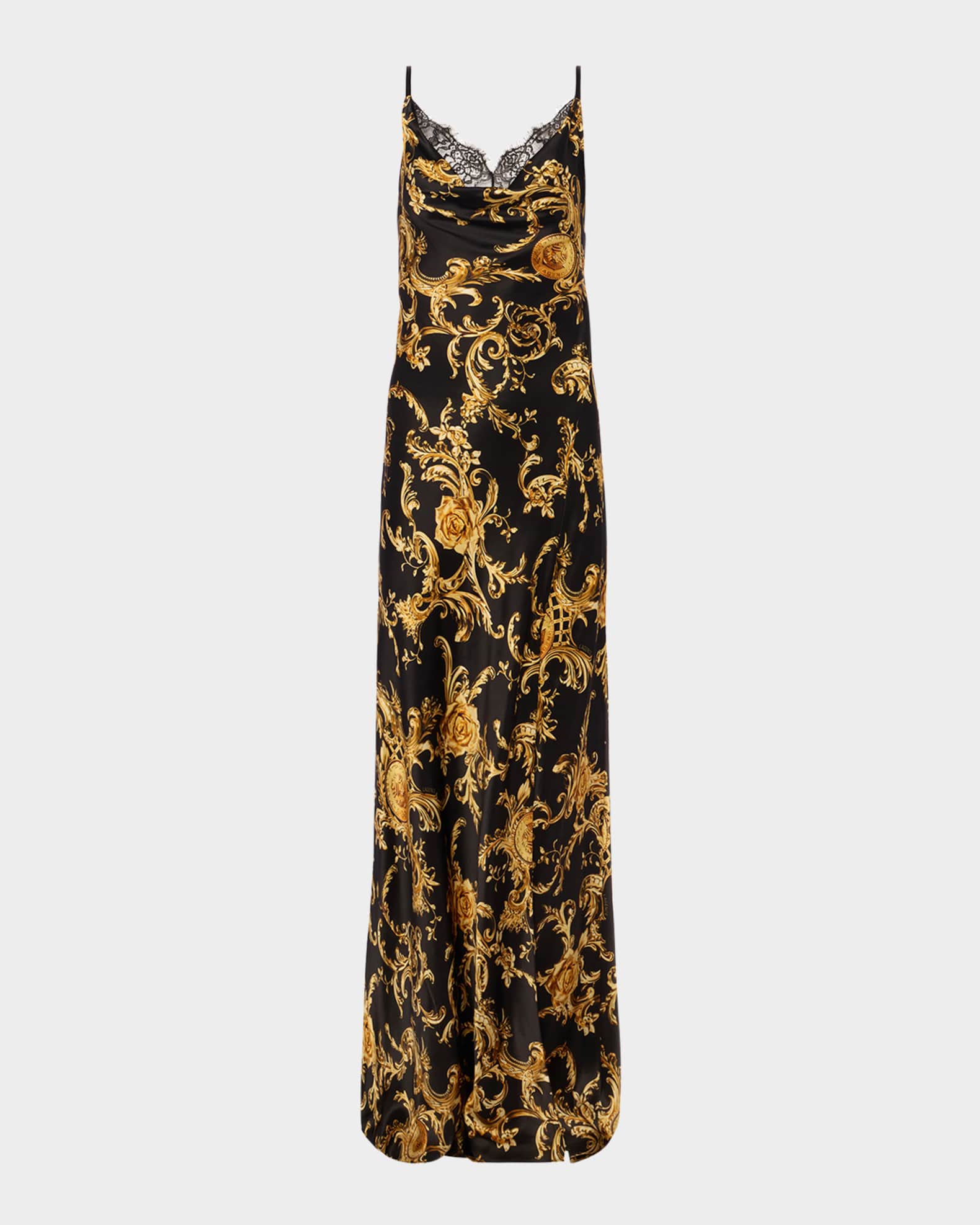 Venice Lace Cowl-Neck Silk Gown 0