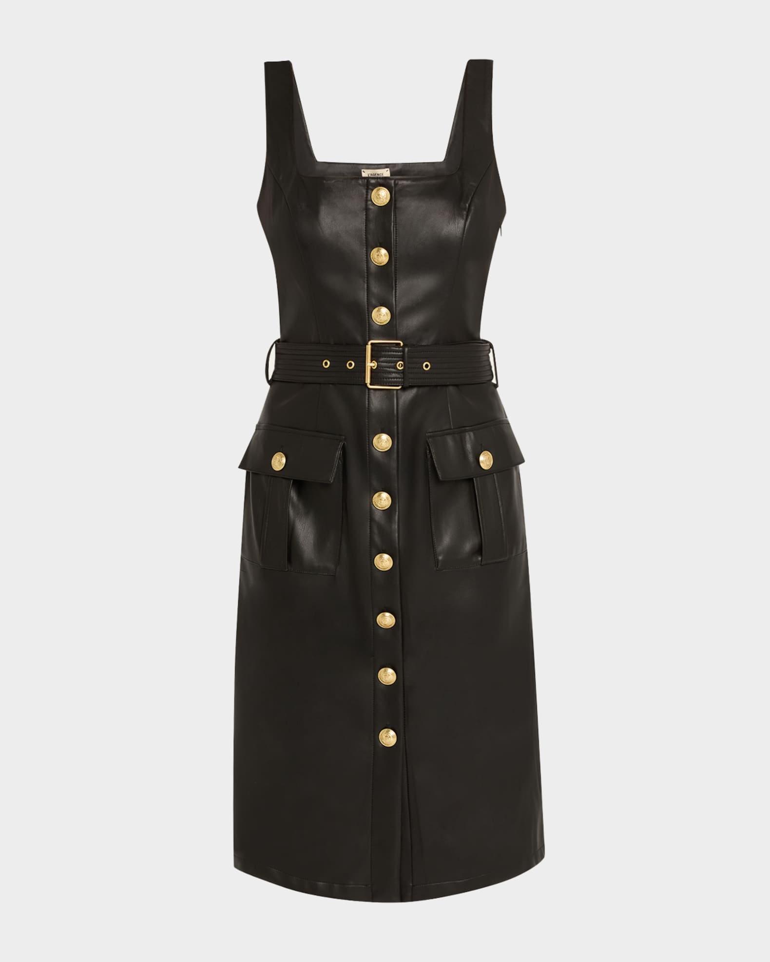 Idy Button-Front Faux Leather Dress 0
