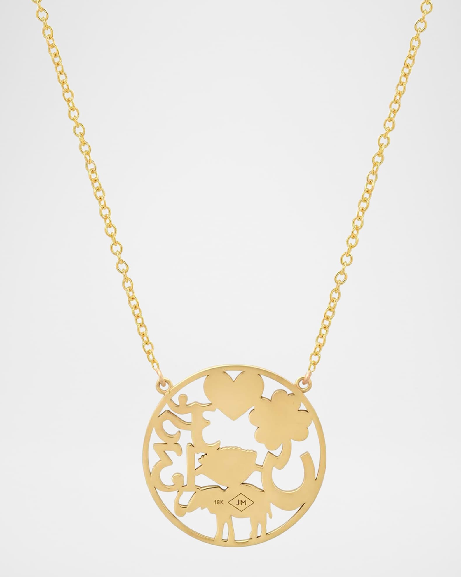 18K Yellow Gold Diamond Open Good Luck Necklace 1