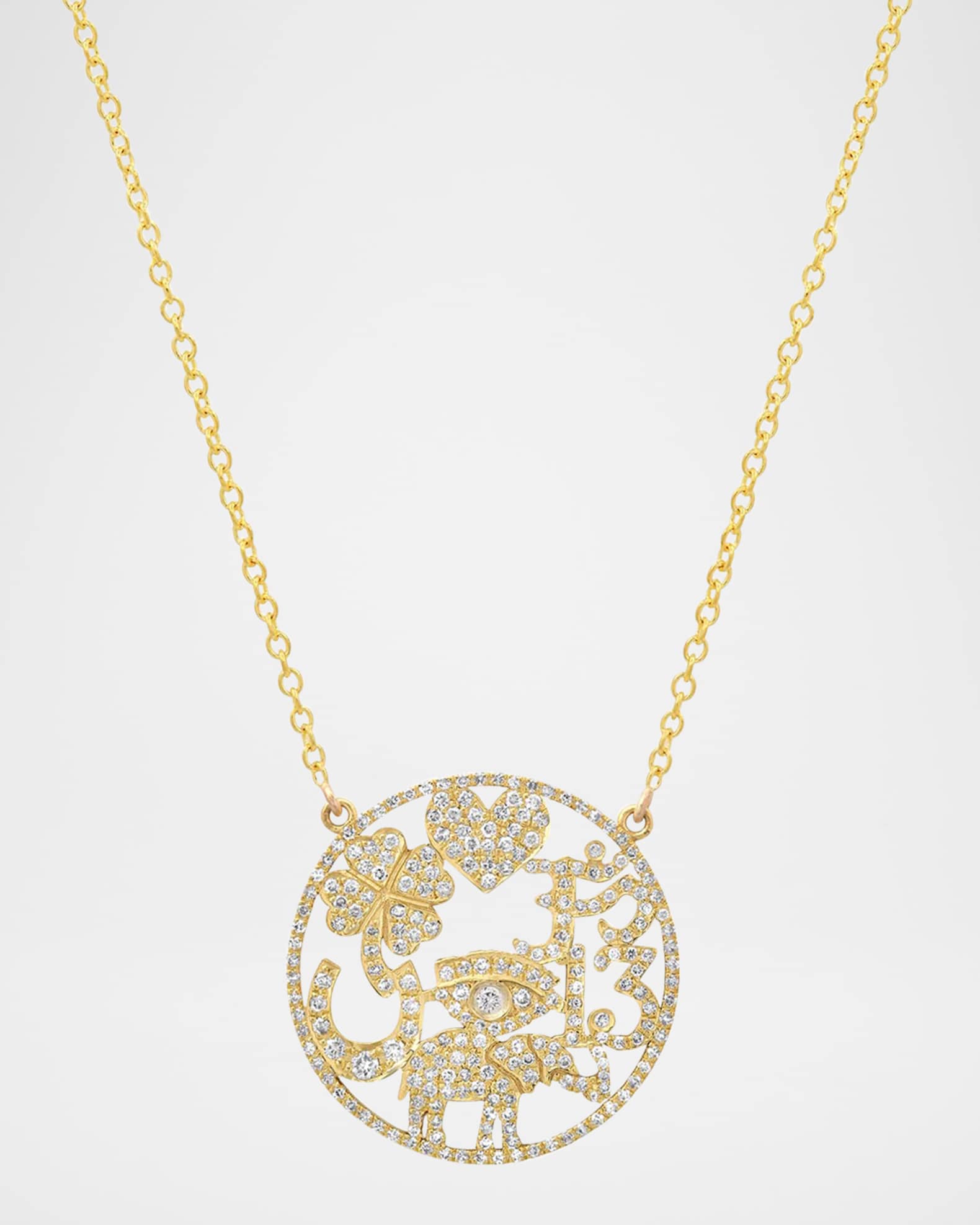 18K Yellow Gold Diamond Open Good Luck Necklace 0