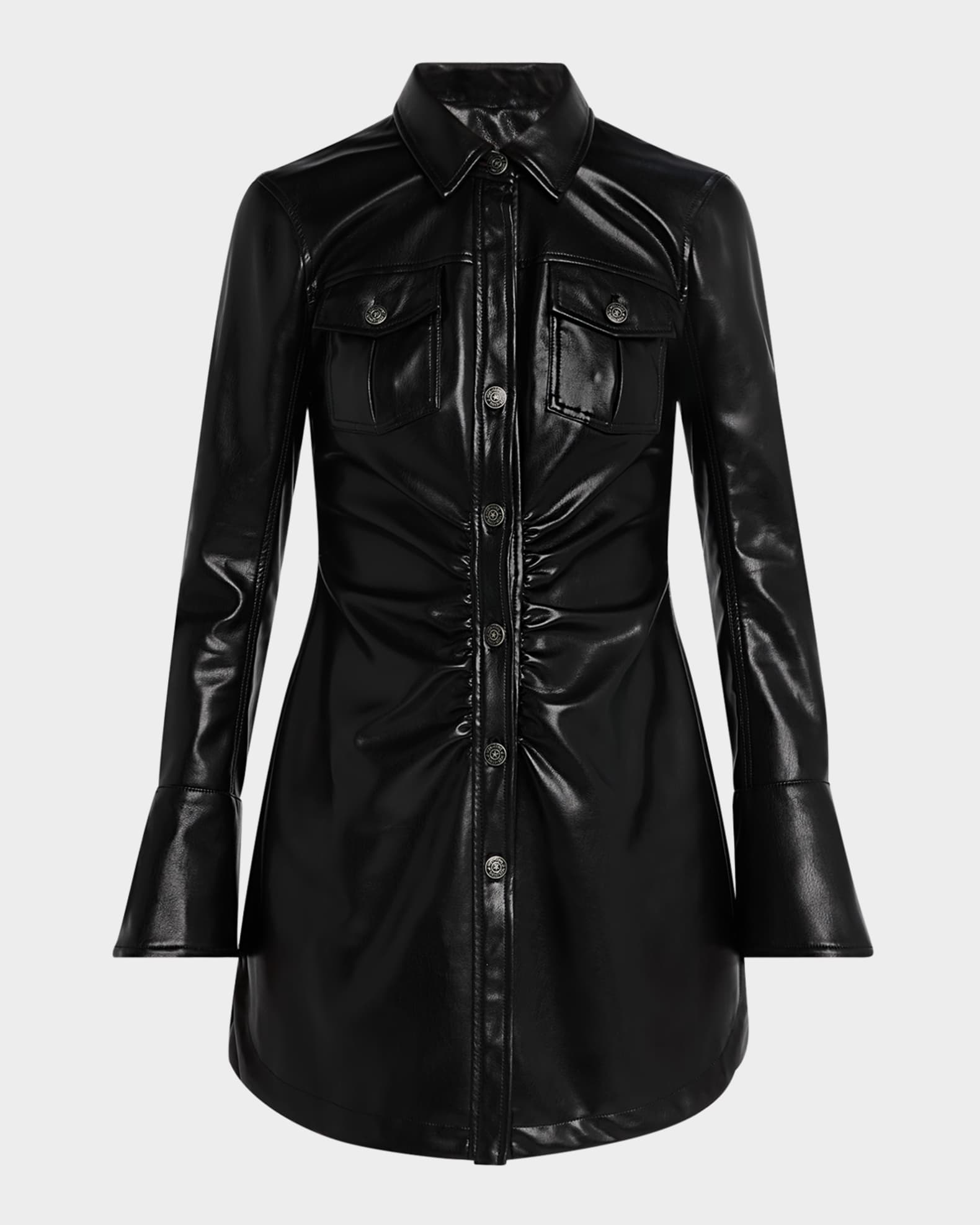 Alizee Vegan Leather Mini Shirtdress 0