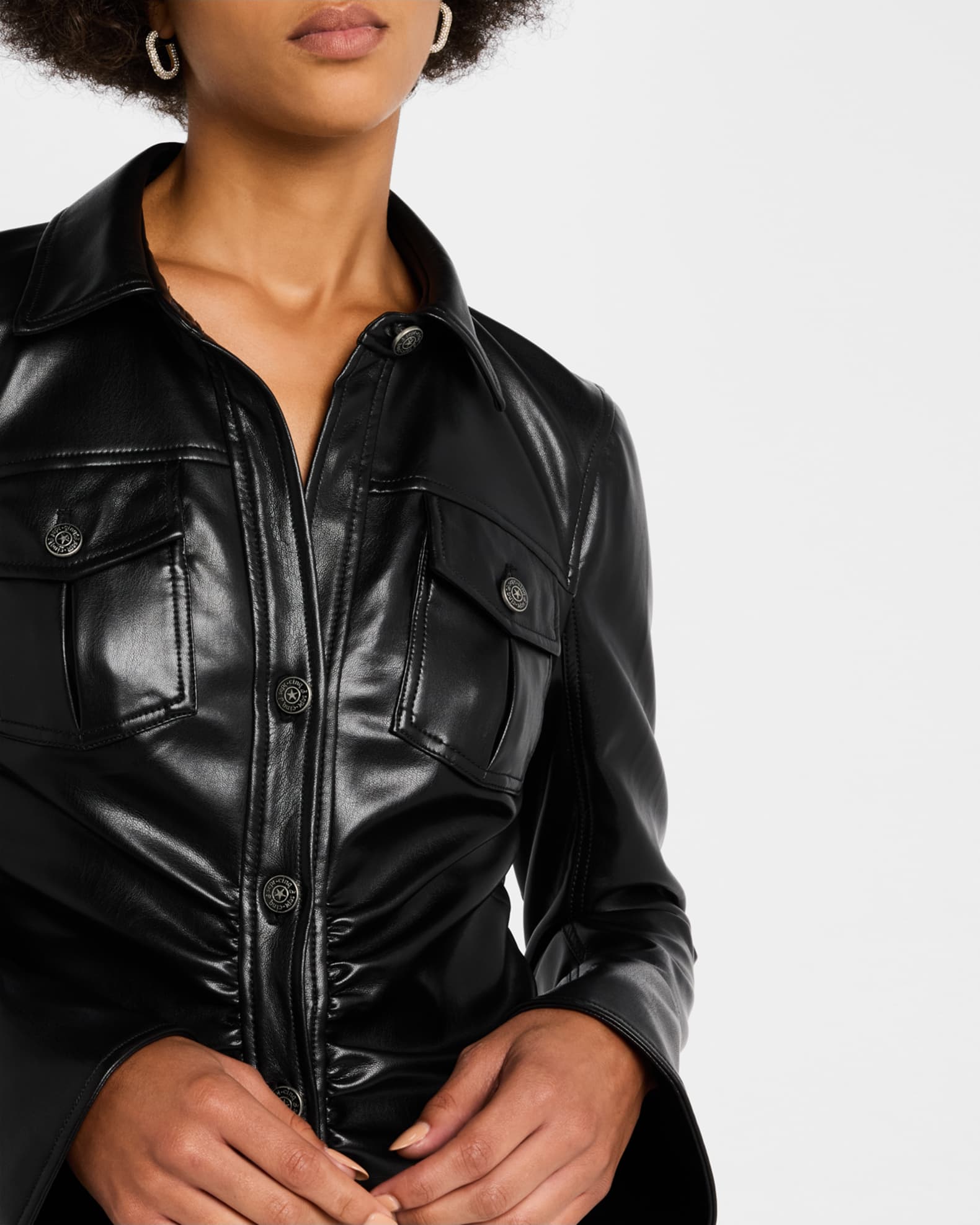 Alizee Vegan Leather Mini Shirtdress