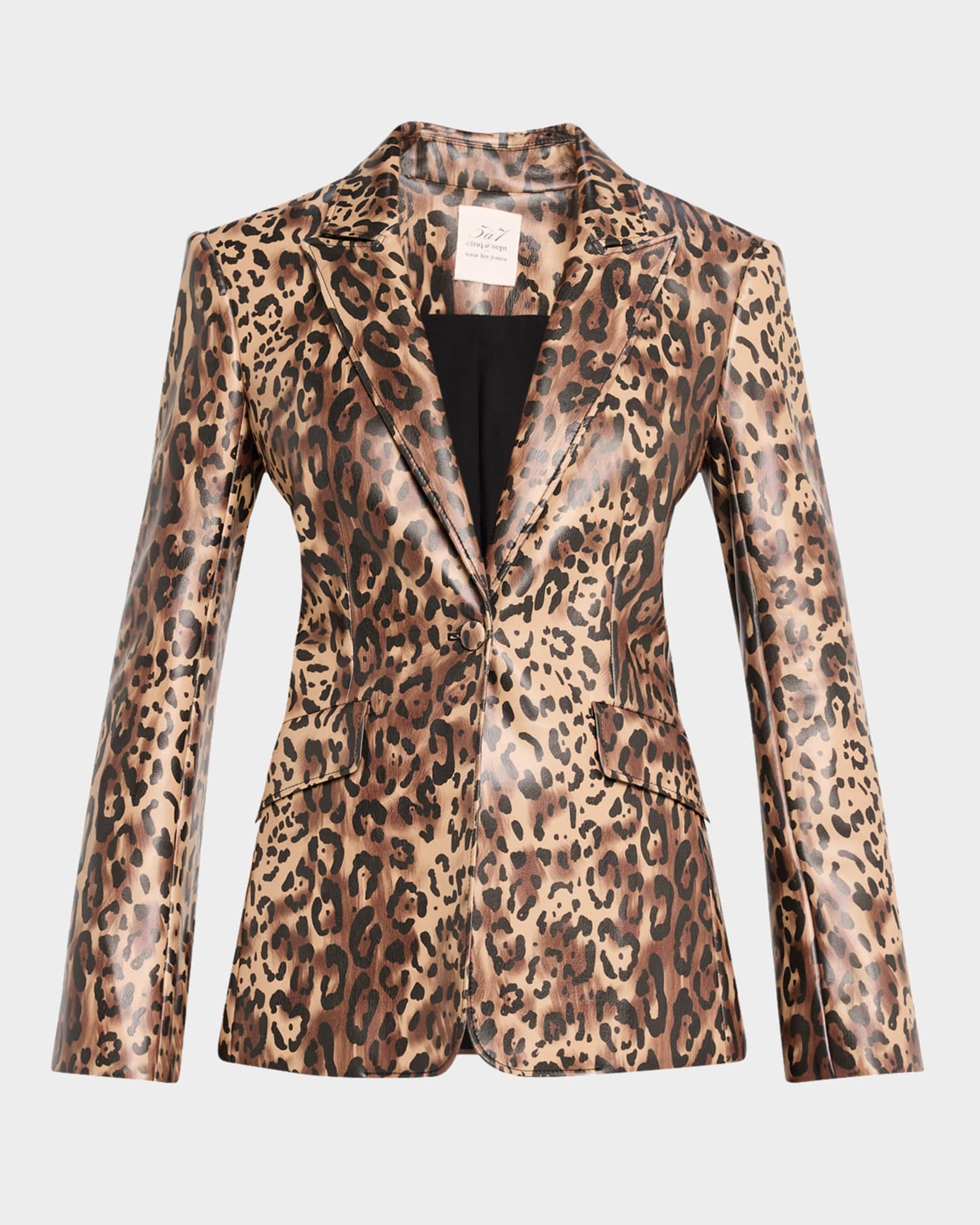 Leopard Faux Leather Blazer 0