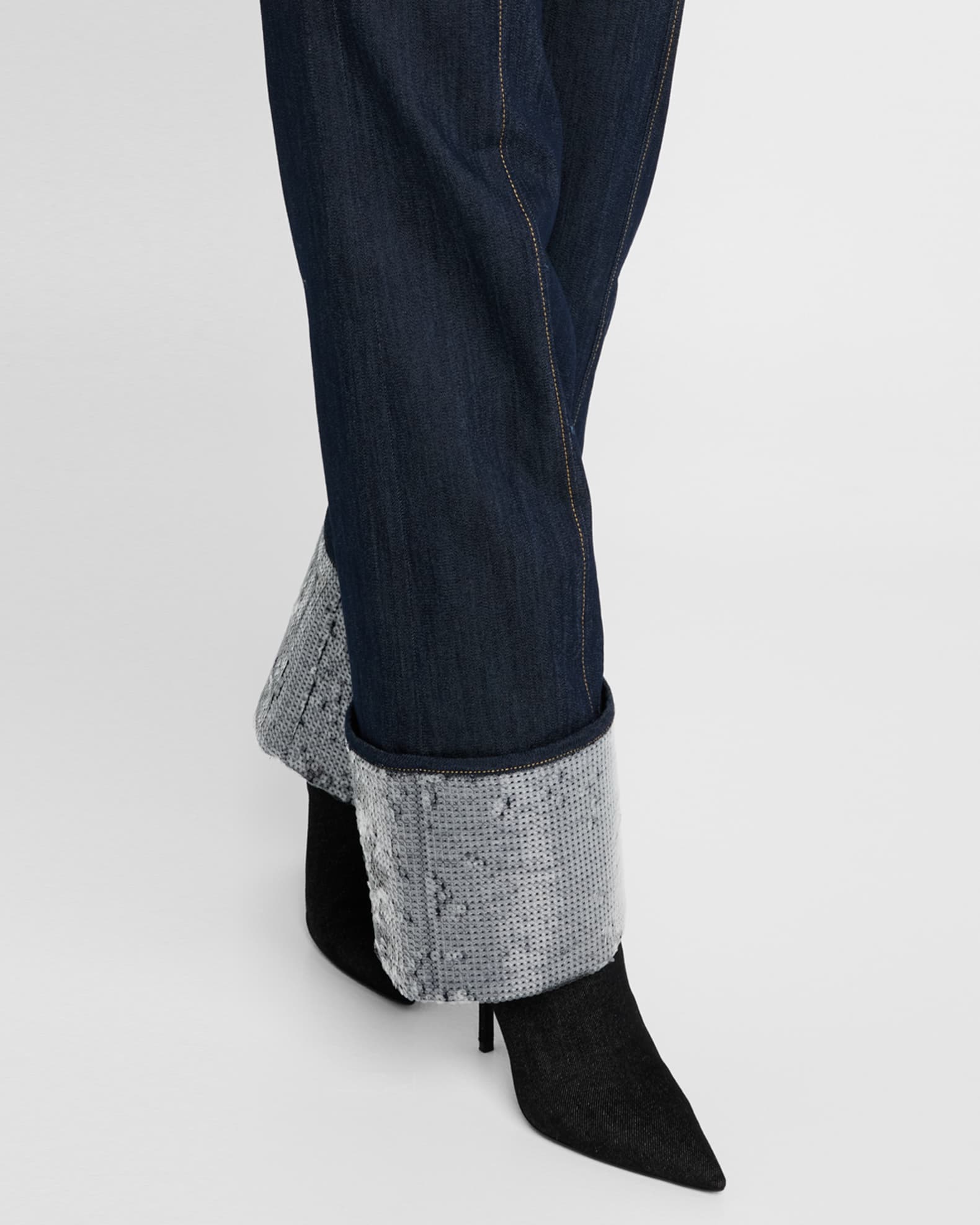 Cinq a Sept Benji Sequin Cuffed Denim Pants | Neiman Marcus
