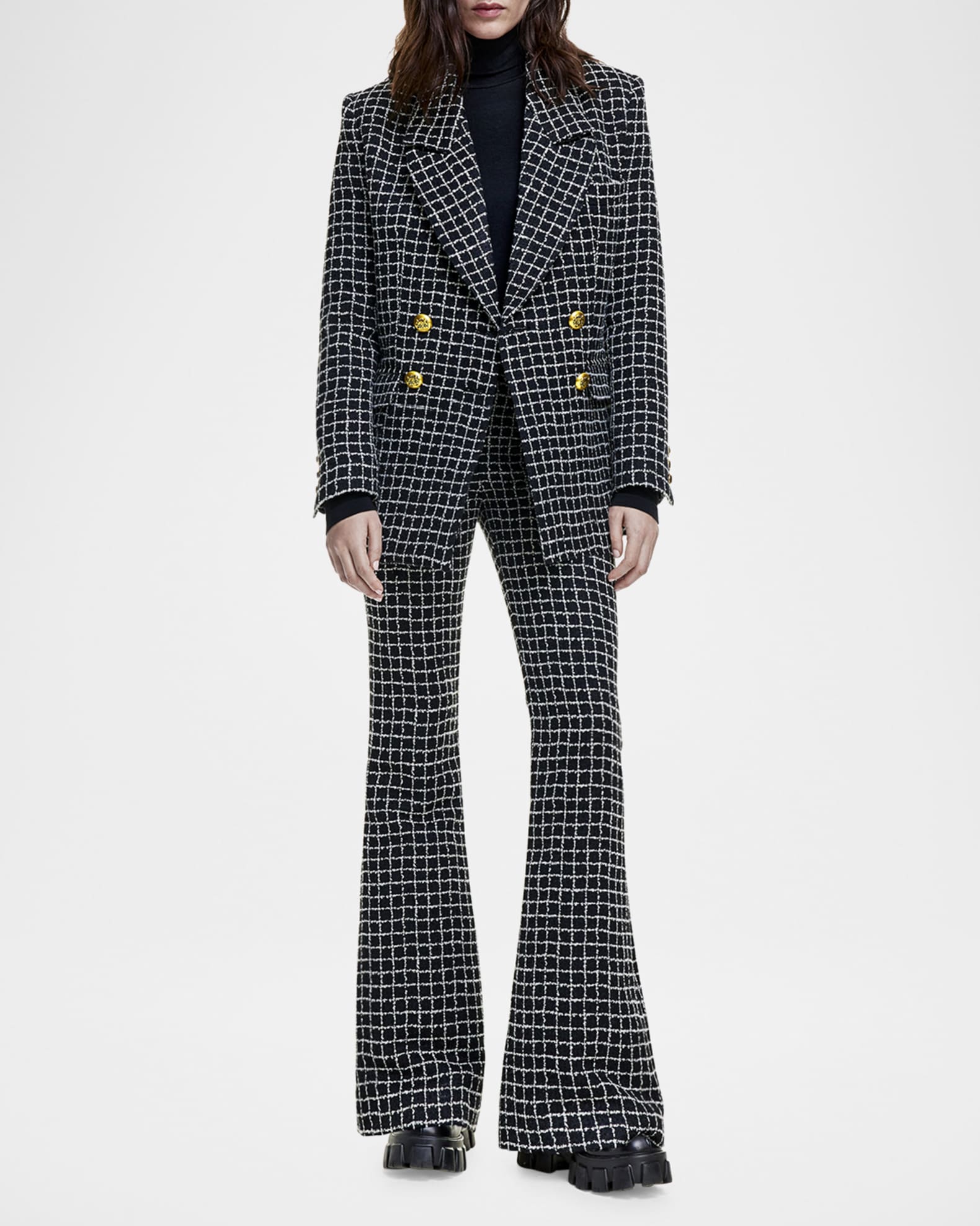 Grid Tweed Oversized Double-Breasted Blazer 1