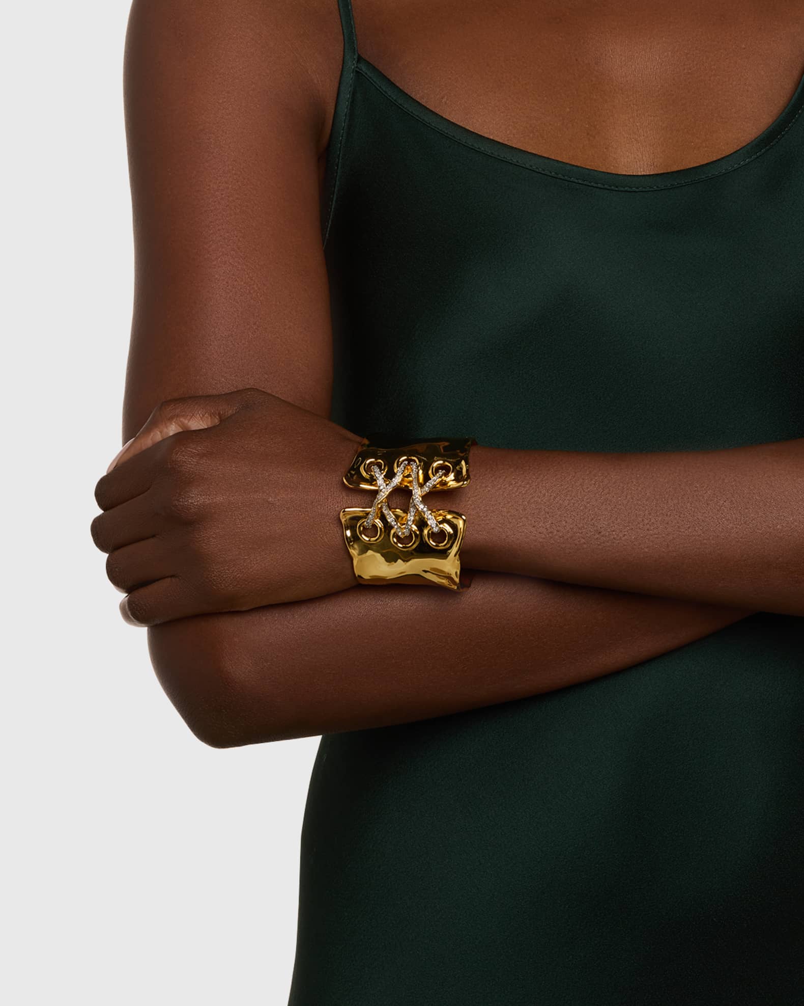 Alexis Bittar Solanales Gold Crystal Lace Up Cuff Bracelet