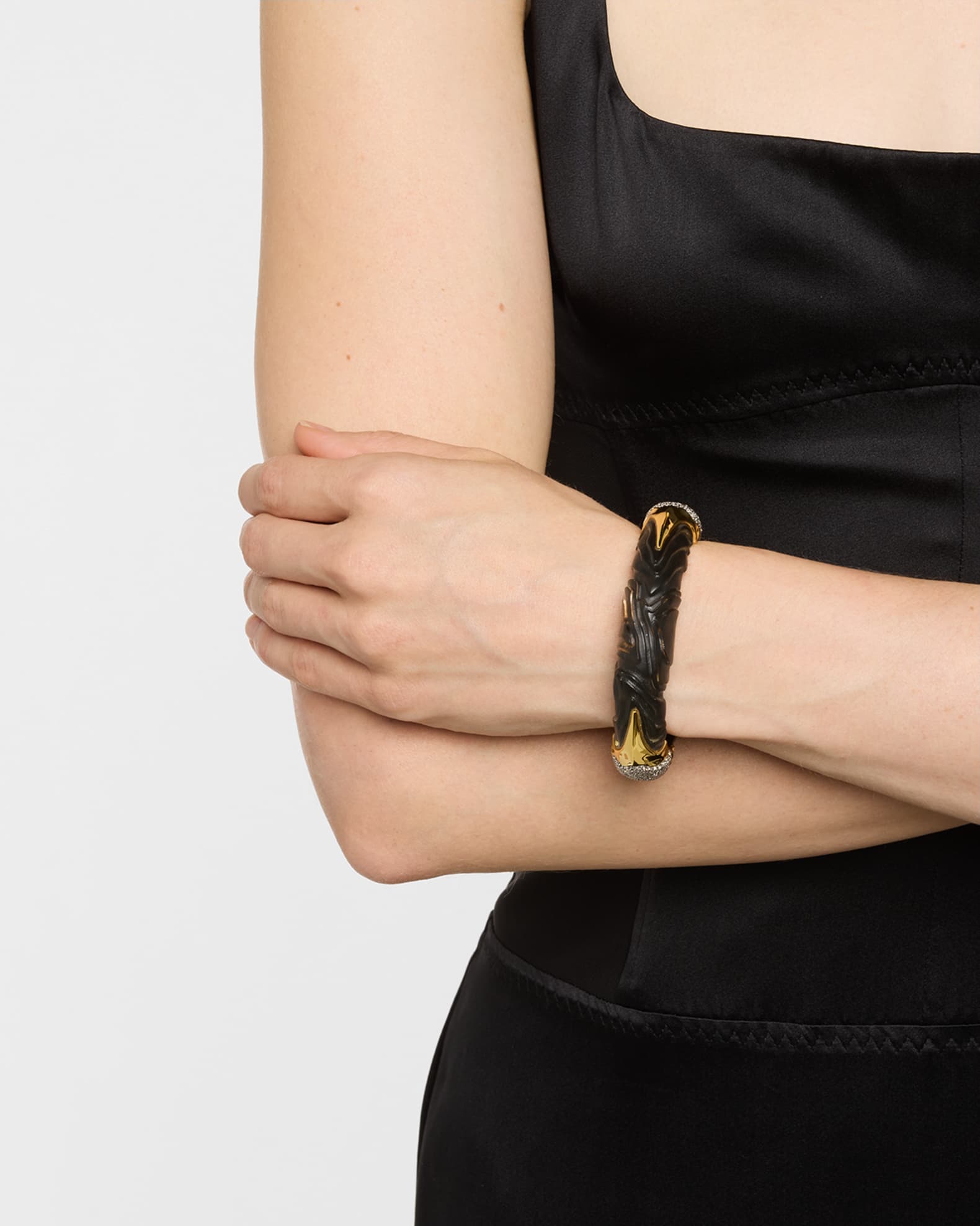 14K Gold-Filled Brass Madera Crystal & Lucite Hinge Bracelet 1