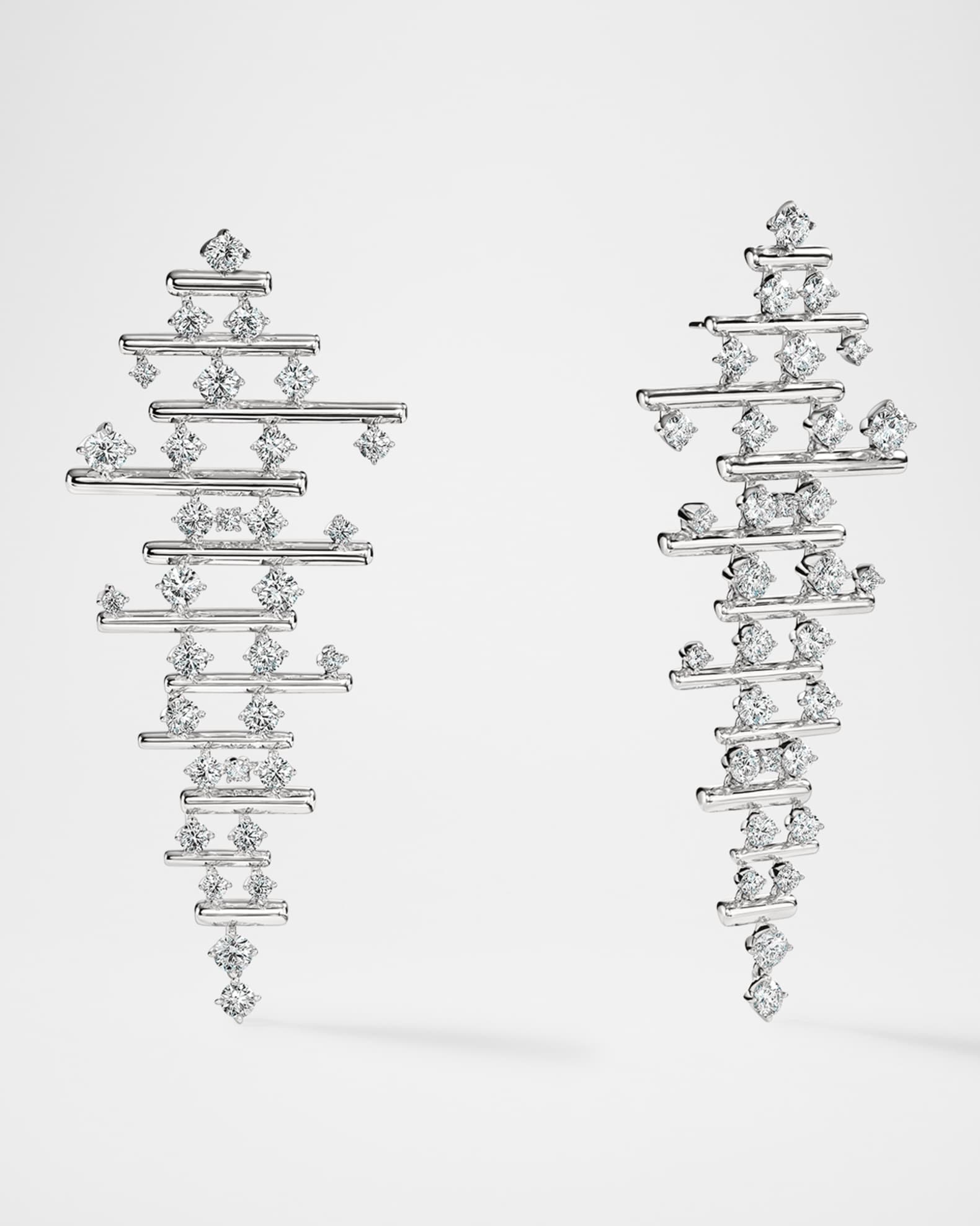 Barre 18K White Gold Multi-Row Diamond Drop Earrings 0