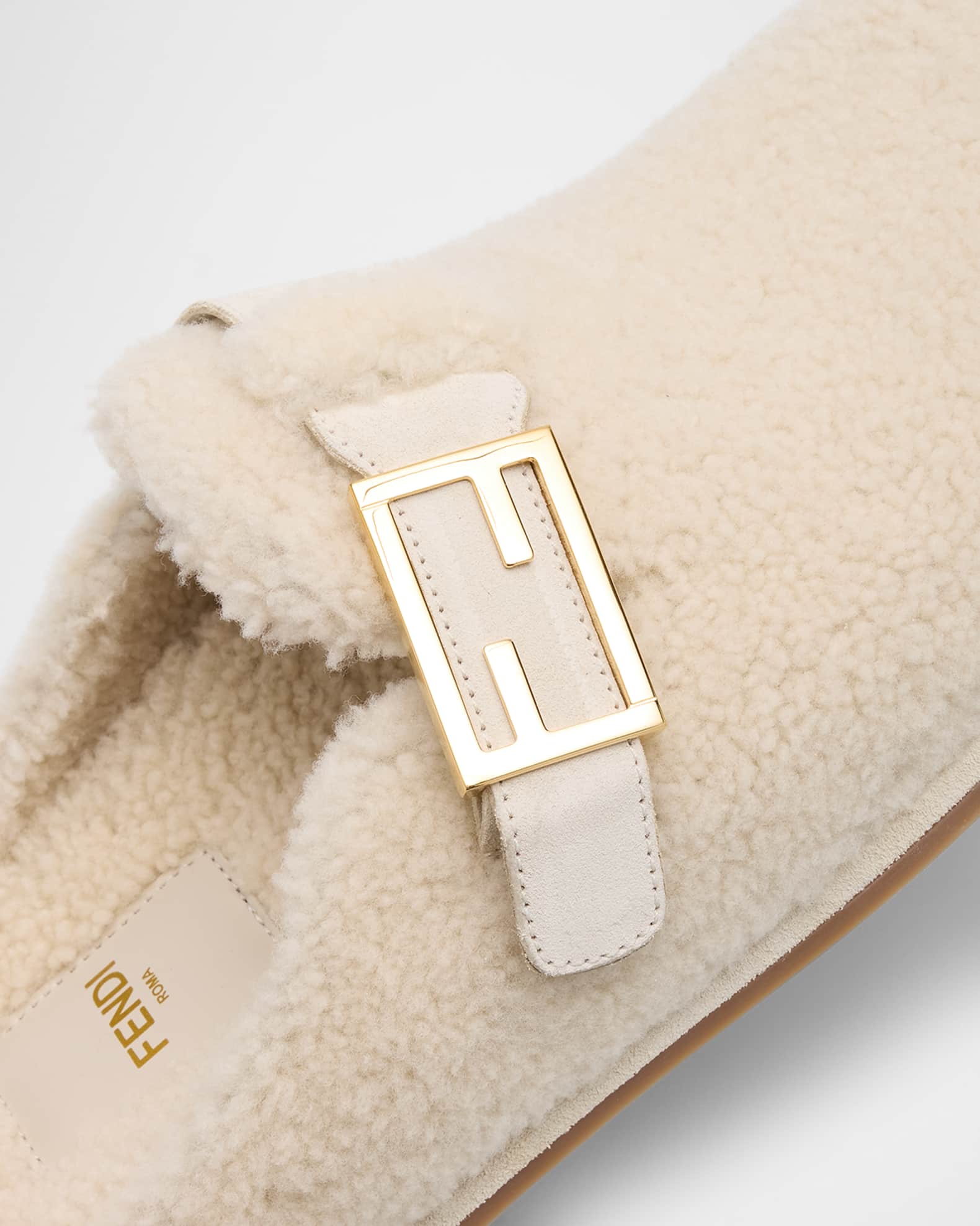 Fendi Shearling Buckle Sabot Mules Neiman Marcus