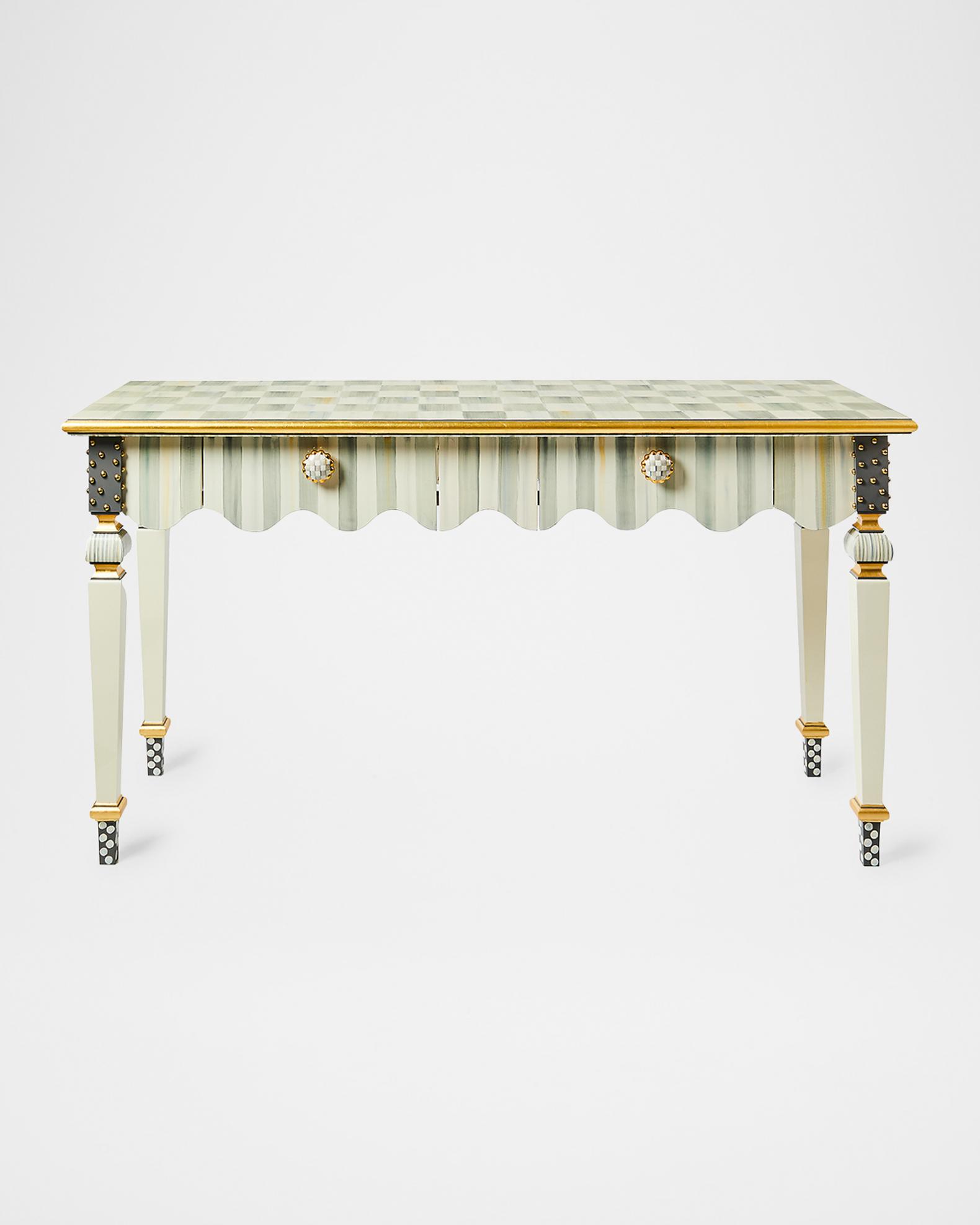 MacKenzie-Childs Sterling Check & Stripe Console Table | Neiman Marcus