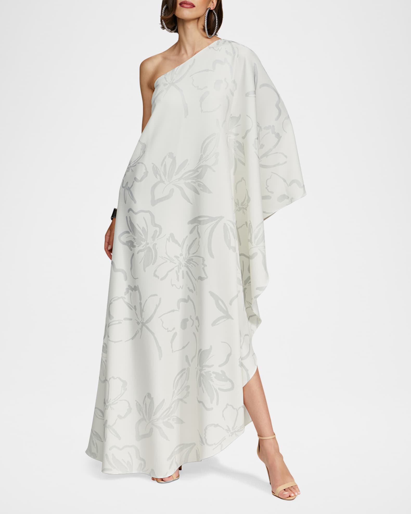 Halston Women s Nevean Floral Crepe Caftan Dress White Size 6 Inked Floral