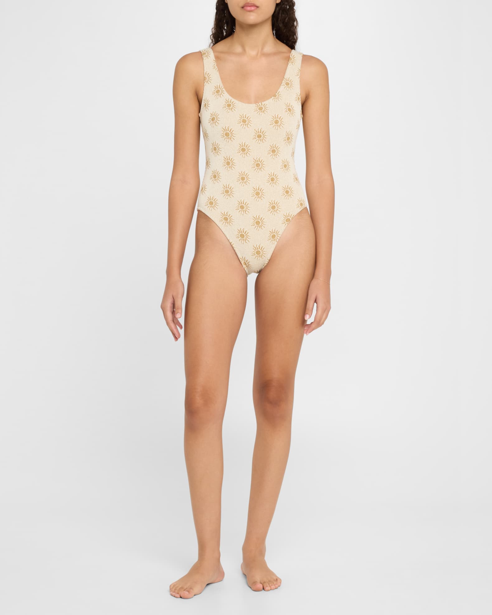 【ULLALA】Seiney Nasi One Piece Beige Ribbed Low-Back One-Piece Swimsuit