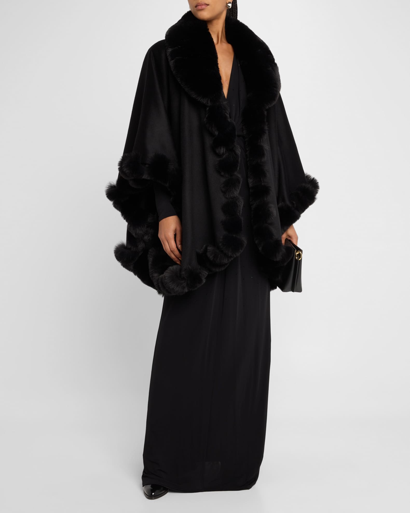 Cashmere Faux Fur Trim Cape  1
