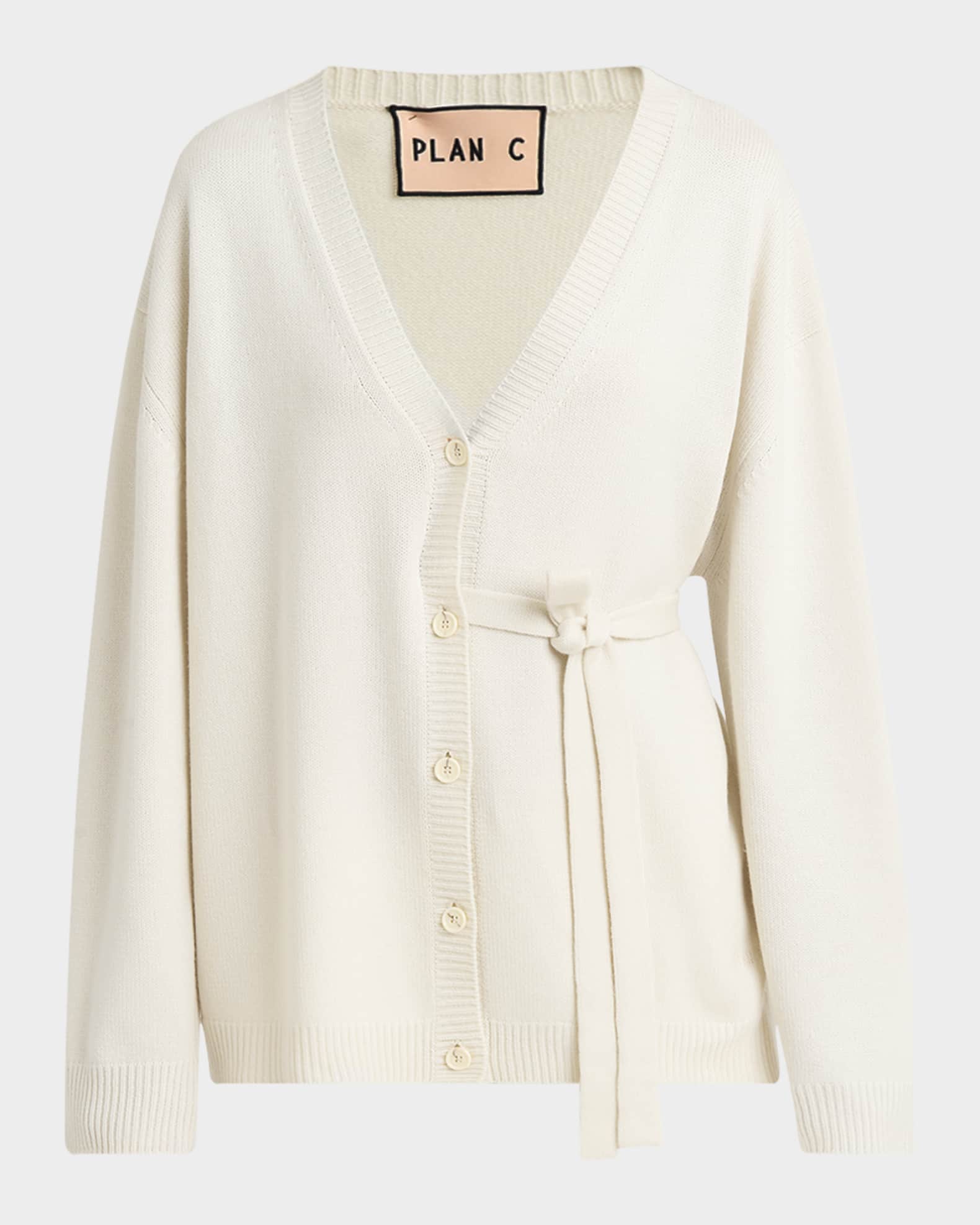 Waist-Tie V-Neck Cashmere Cardigan 0