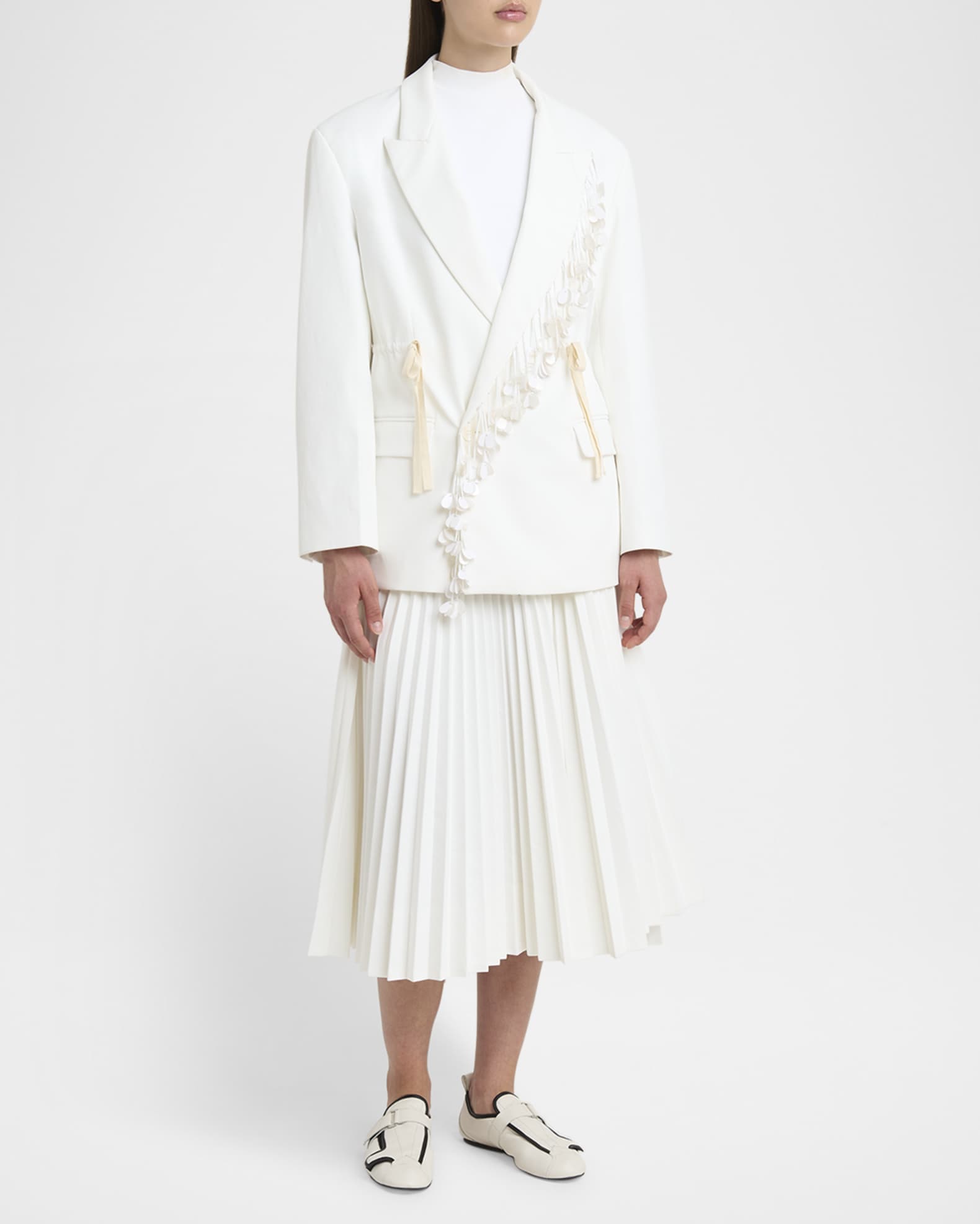 Sequin-Fringe Drawstring Double-Breasted Blazer Jacket 1