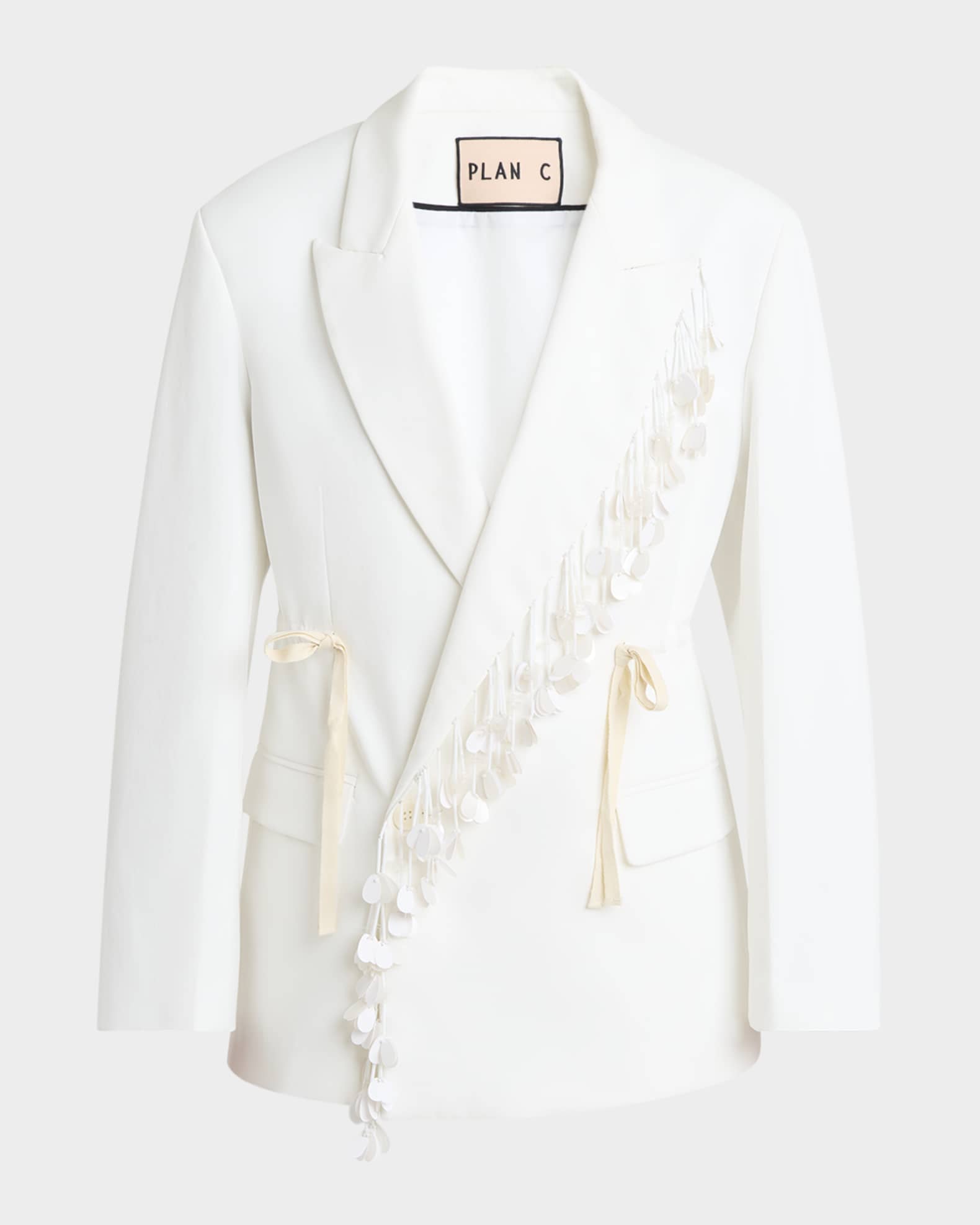 Sequin-Fringe Drawstring Double-Breasted Blazer Jacket 0