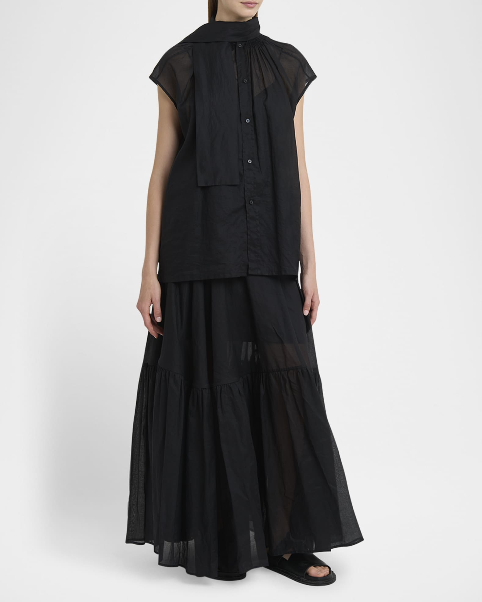 Scarf-Neck Button-Down Blouse 1