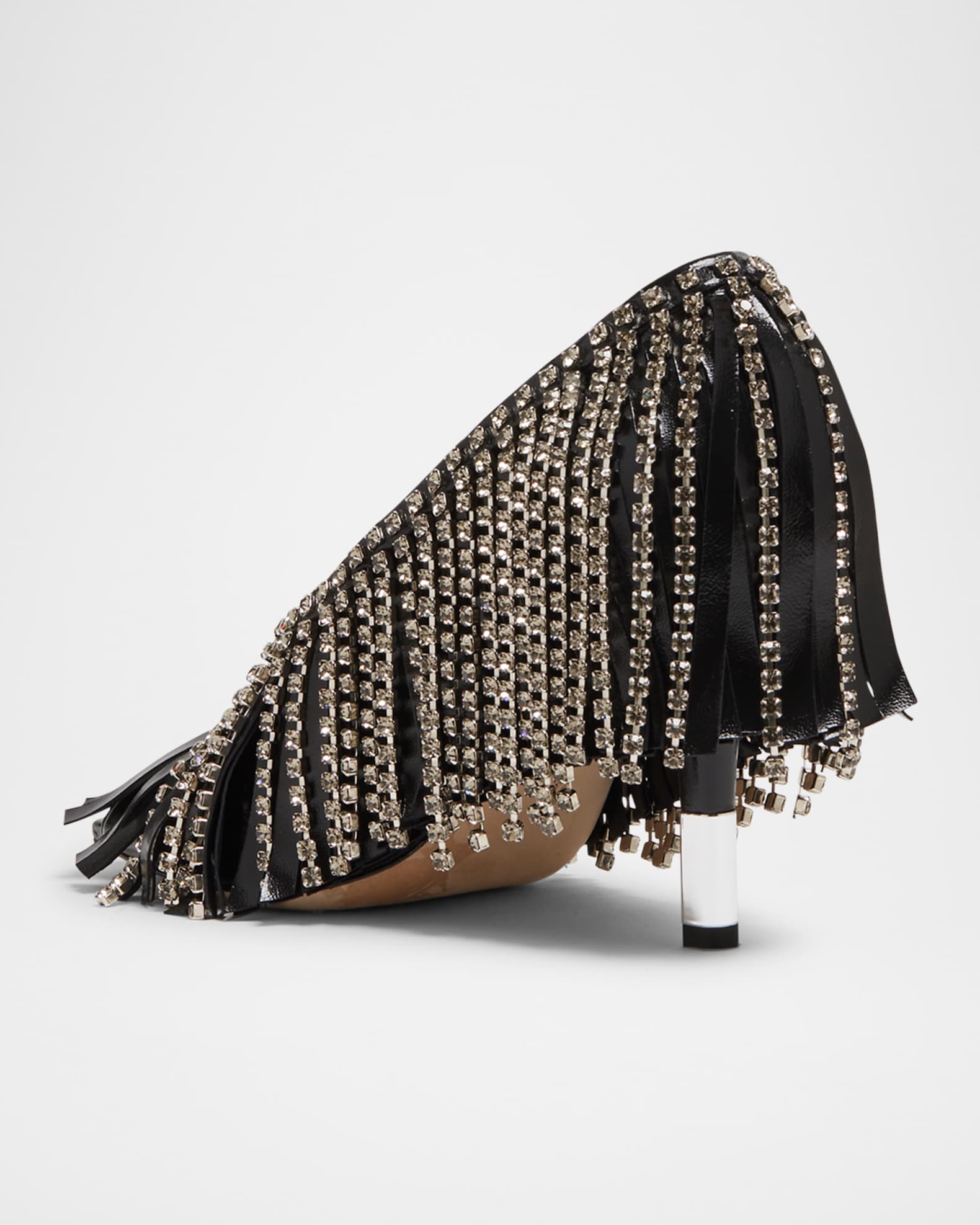 Mona Leather Strass Fringe Peep-Toe Pumps