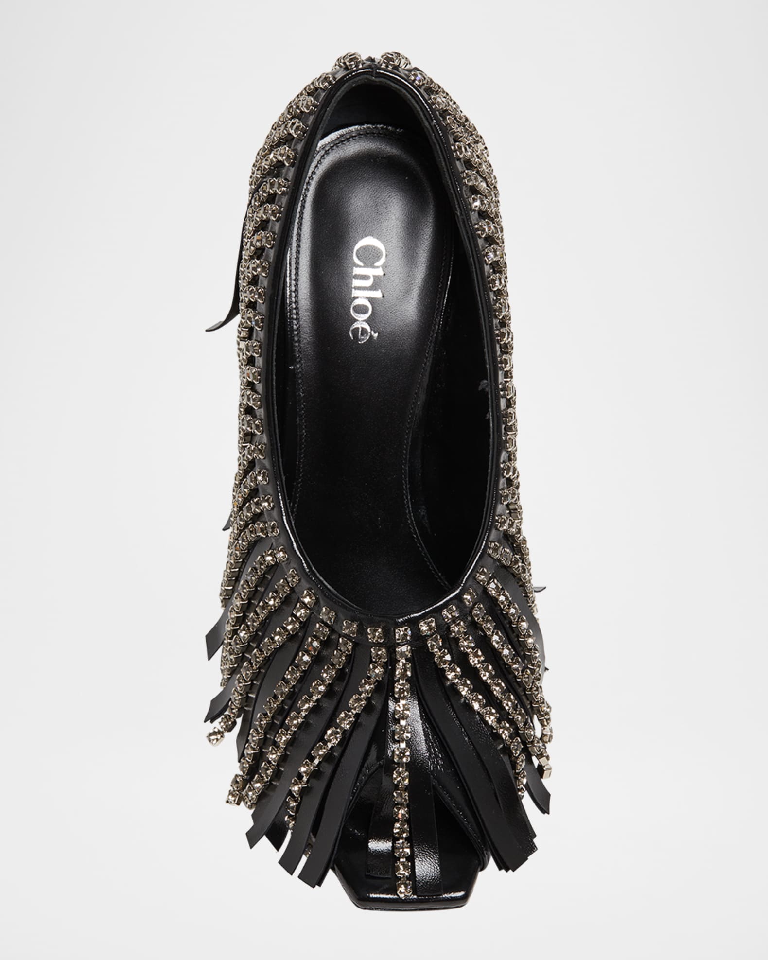 Mona Leather Strass Fringe Peep-Toe Pumps