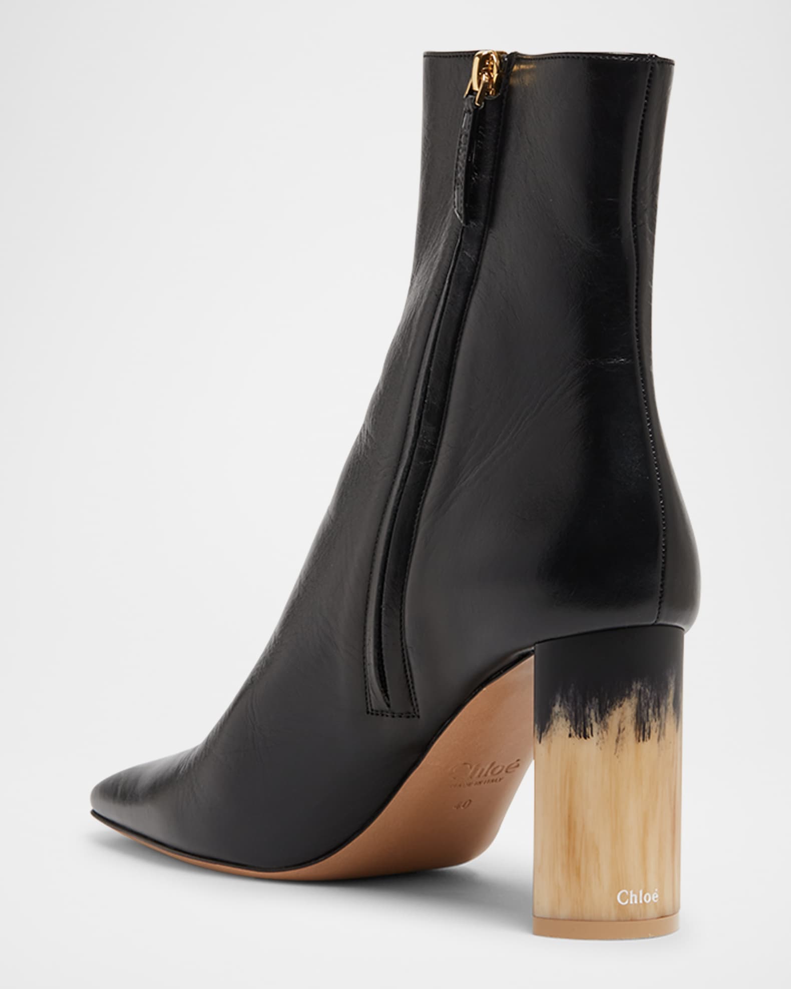 ロングブーツ CHLOE Black Leather Georgia Ankle Boots Georgia Leather Block-Heel Booties | Neiman Marcus