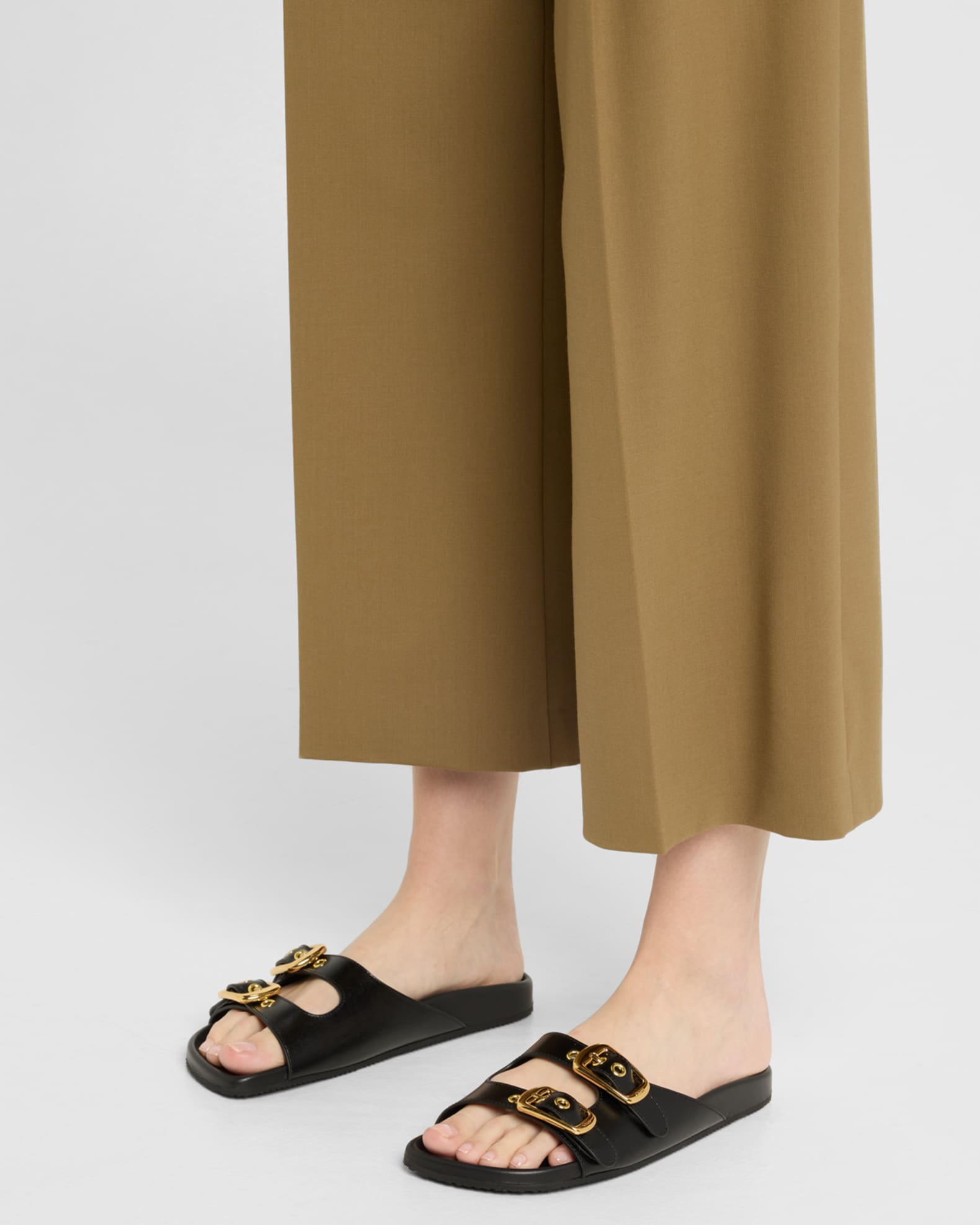 Polly Leather Double-Buckle Slide Sandals 1