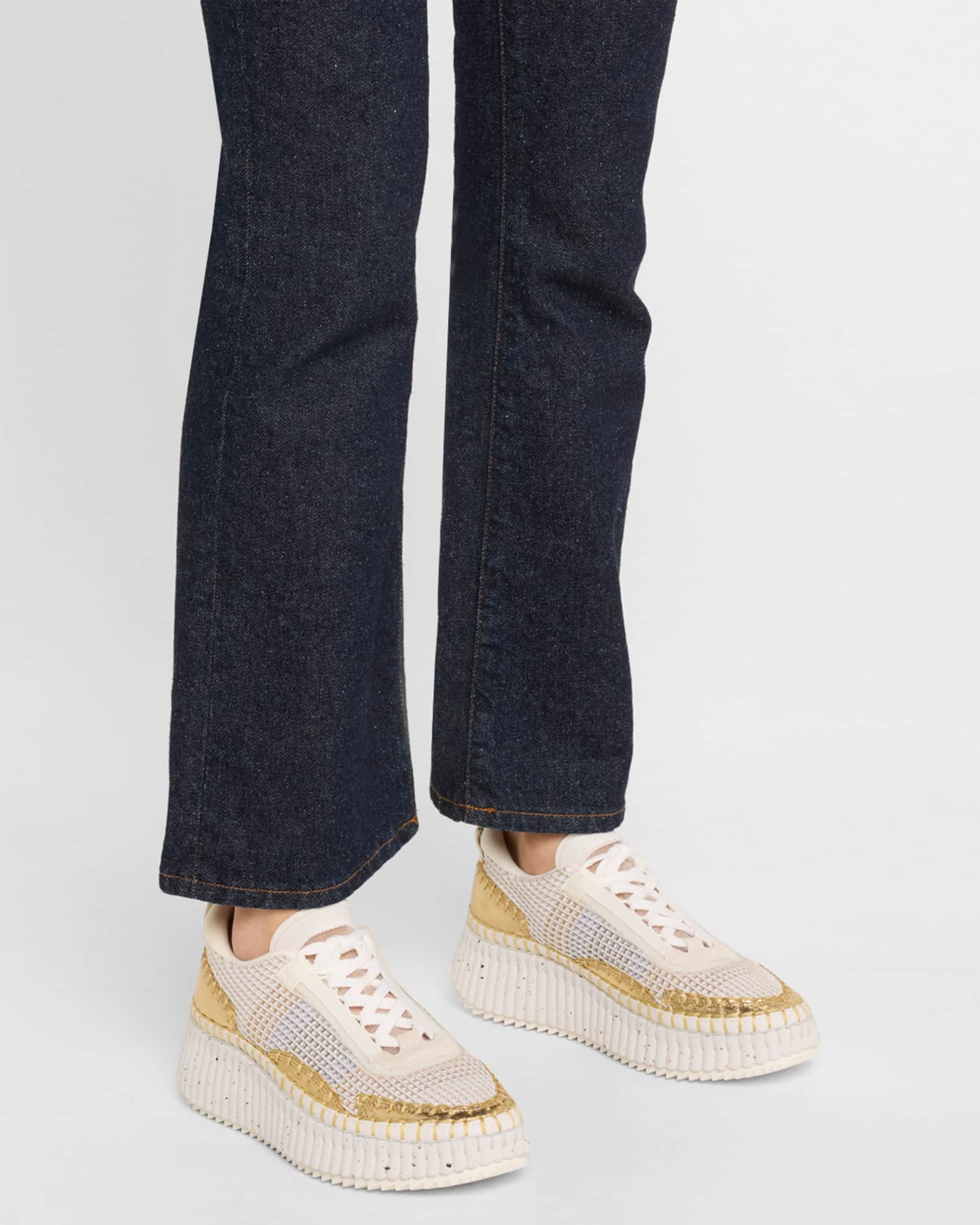 Nama Mesh and Leather Platform Low-Top Sneakers 1